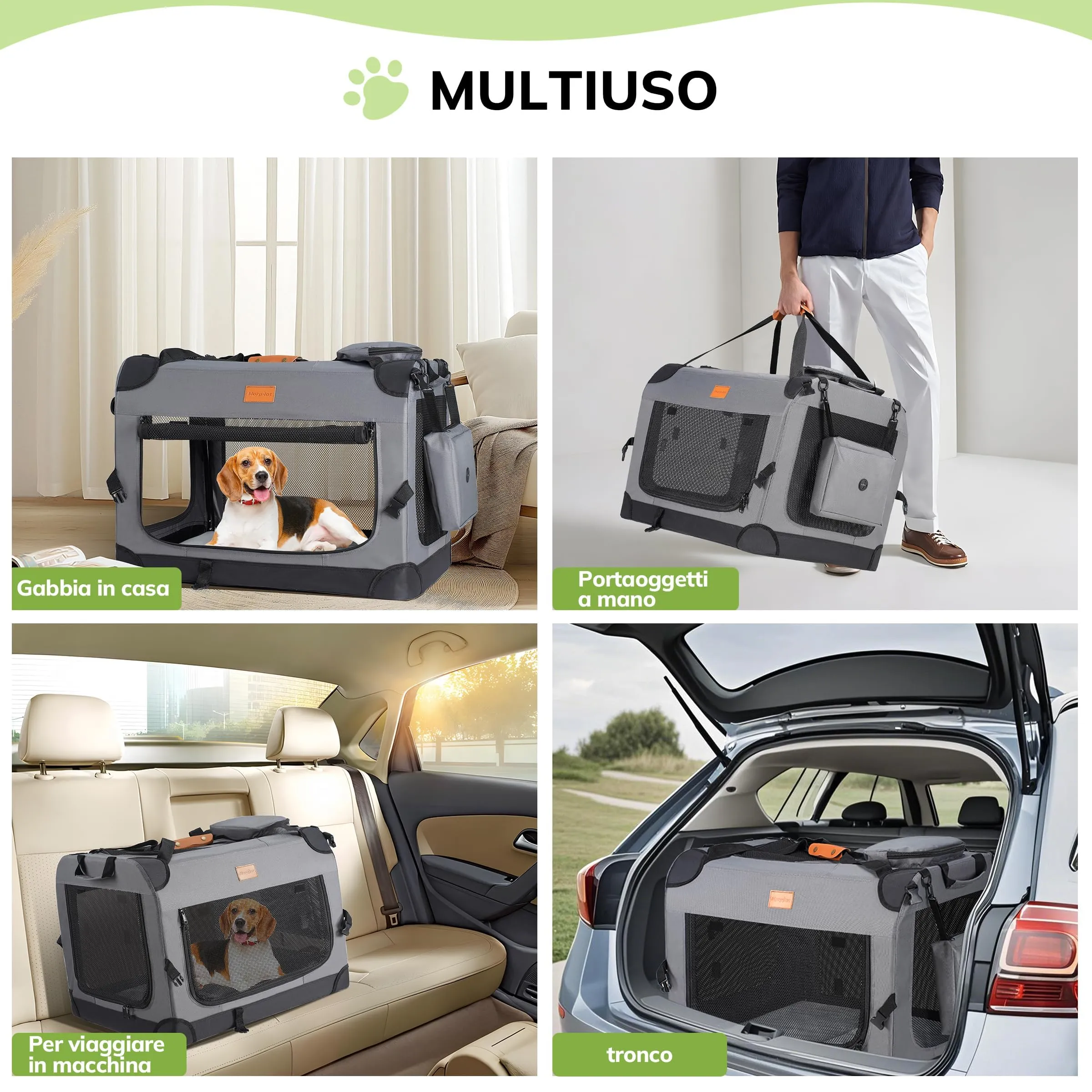Morpilot Trasportino per gatti e cani, pieghevole, 81x58x58cm, Grigio Fumo (XL) - immagine 2