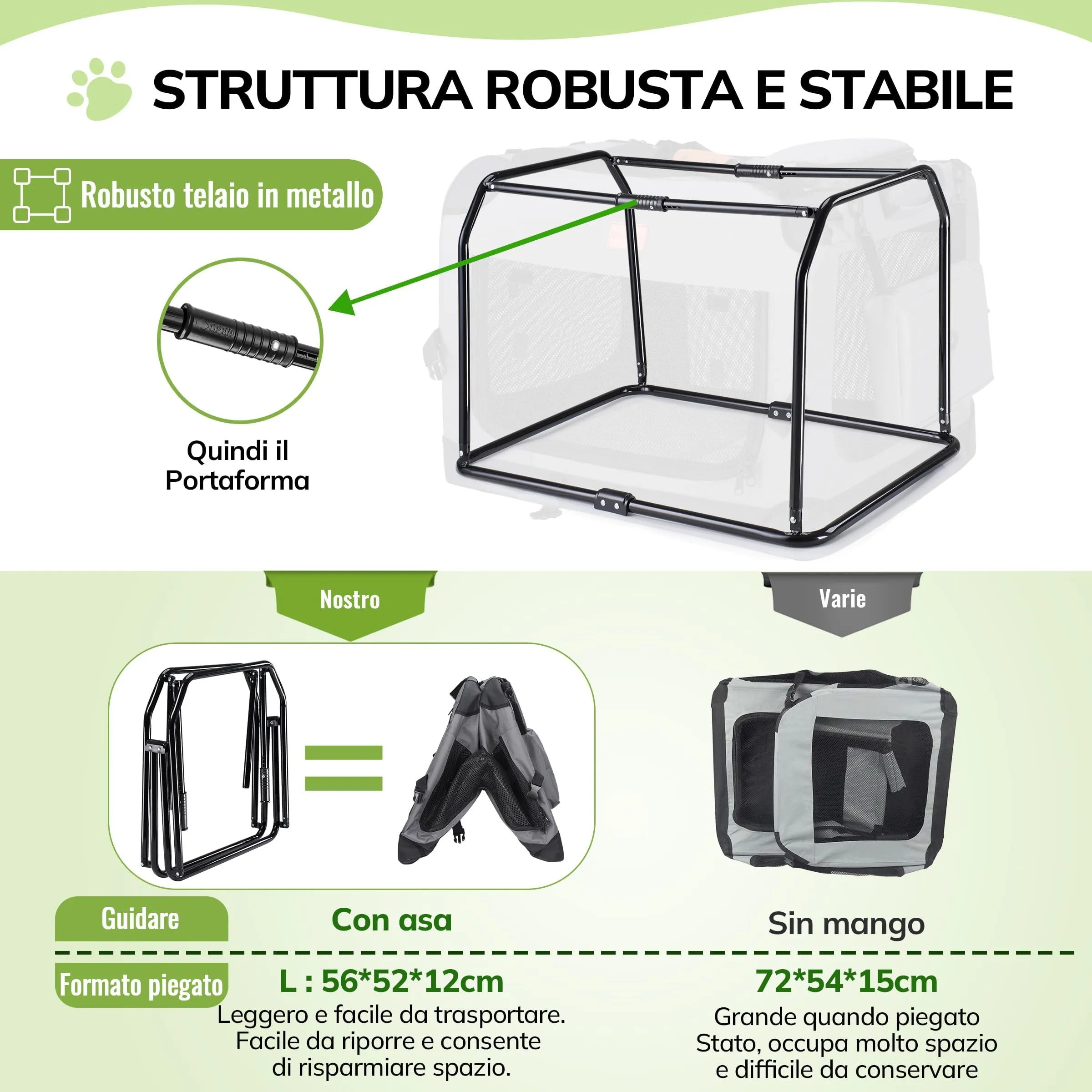 Morpilot Trasportino per gatti e cani, pieghevole, 81x58x58cm, Grigio Fumo (XL) - immagine 4
