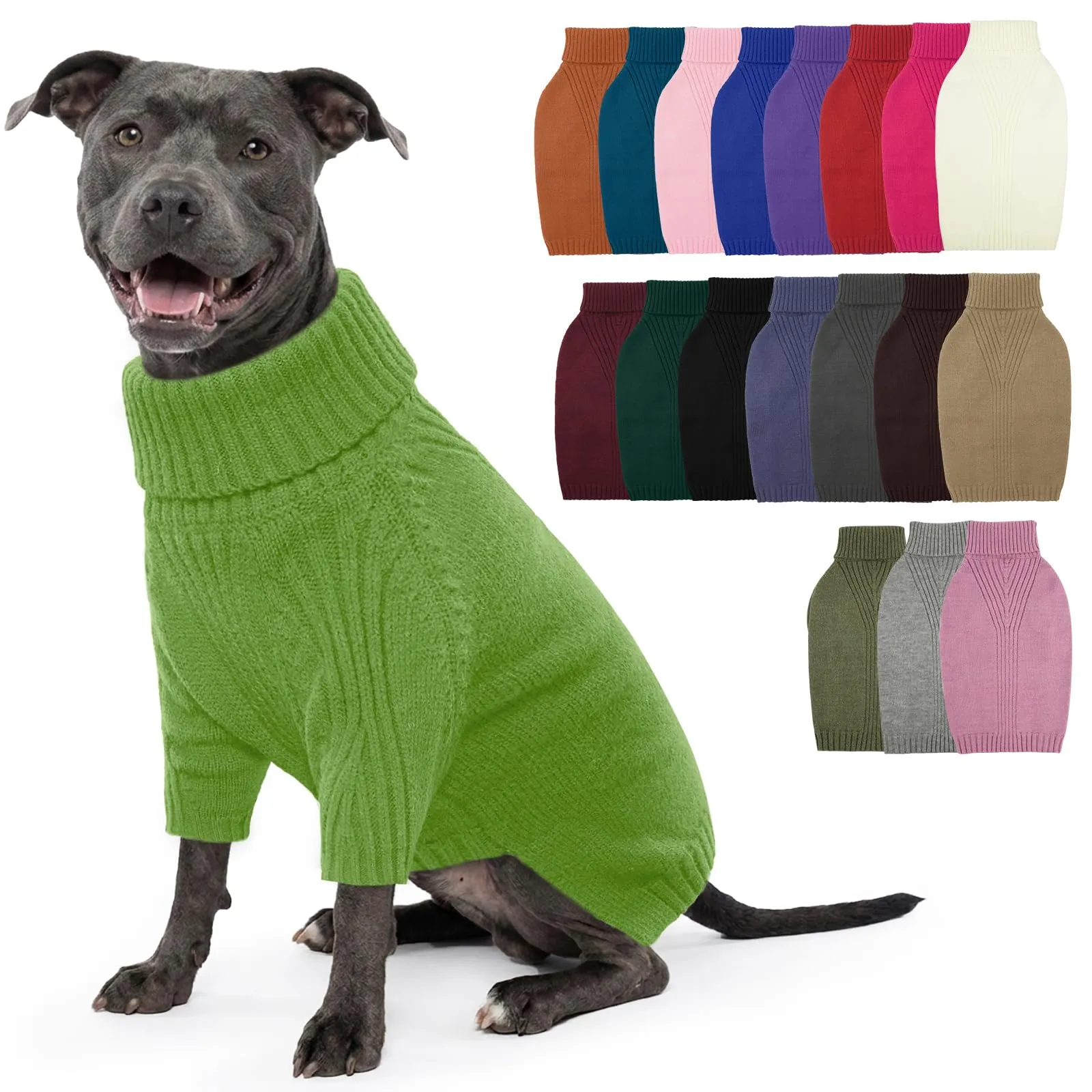 IECOii Maglione invernale a collo alto per cani, Taglia XL, Verde erba - immagine 1