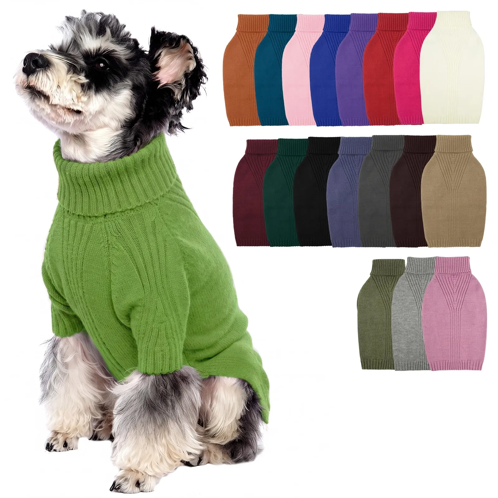 IECOii Maglione a collo alto per cani di taglia piccola e media, verde erba, M - immagine 1