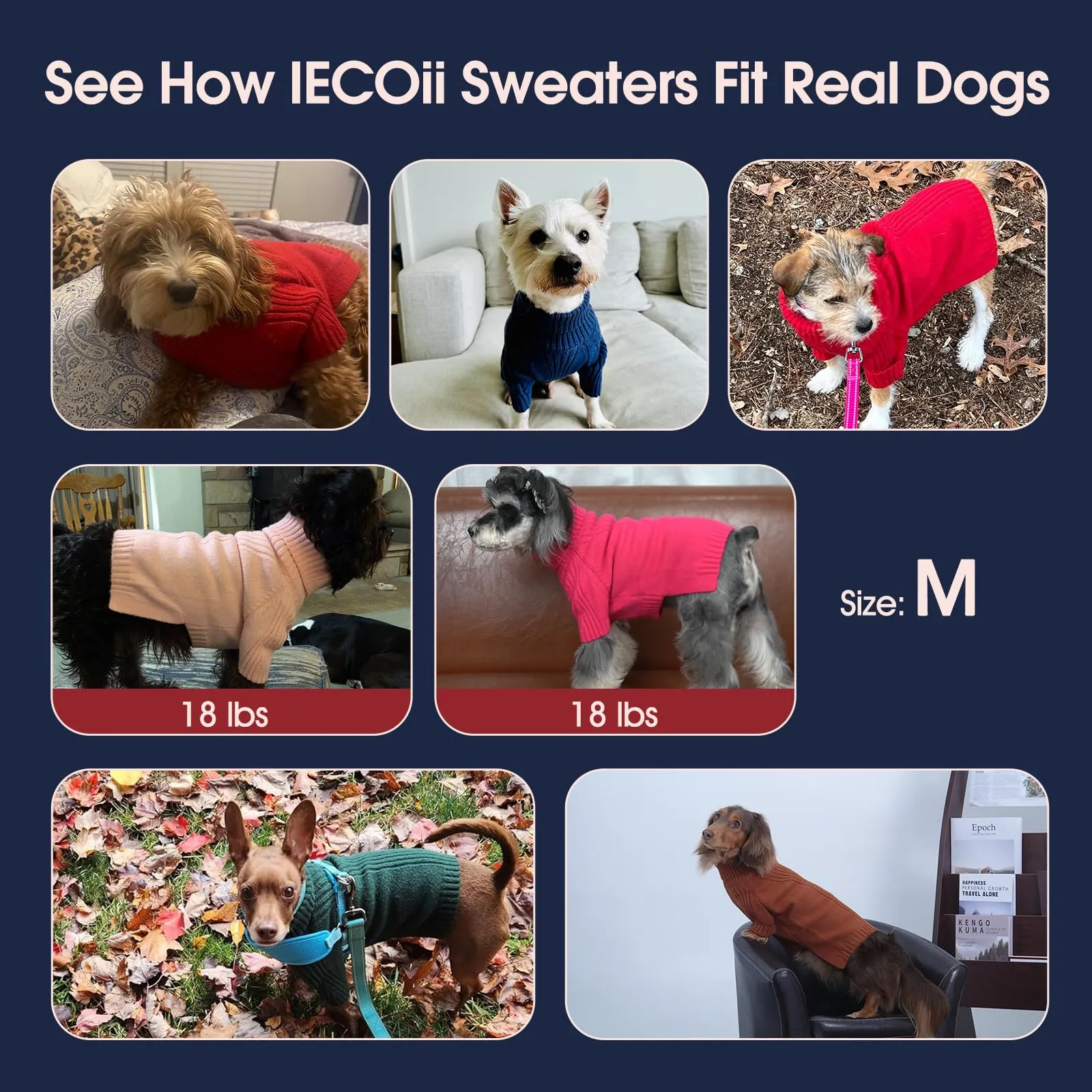 IECOii Maglione a collo alto per cani di taglia piccola e media, verde erba, M - immagine 8