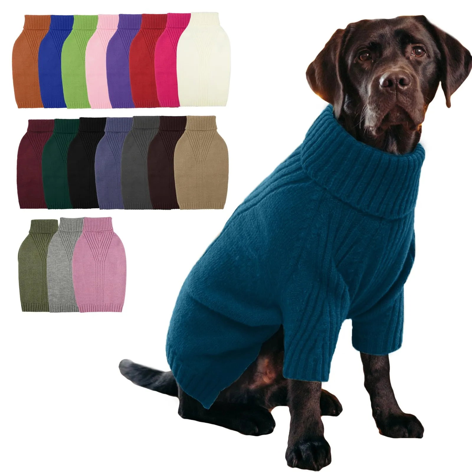 IECOii Maglione a Collo Alto per Cane, Taglia XXXL, Blu Pavone - immagine 1