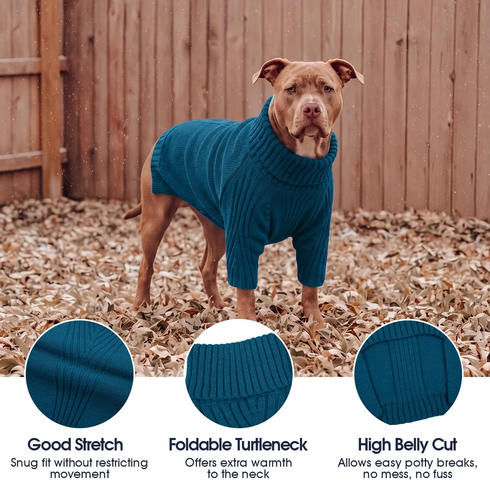 IECOii Maglione termico a collo alto per cani di razza gigante, 4XL, Blu pavone - immagine 3