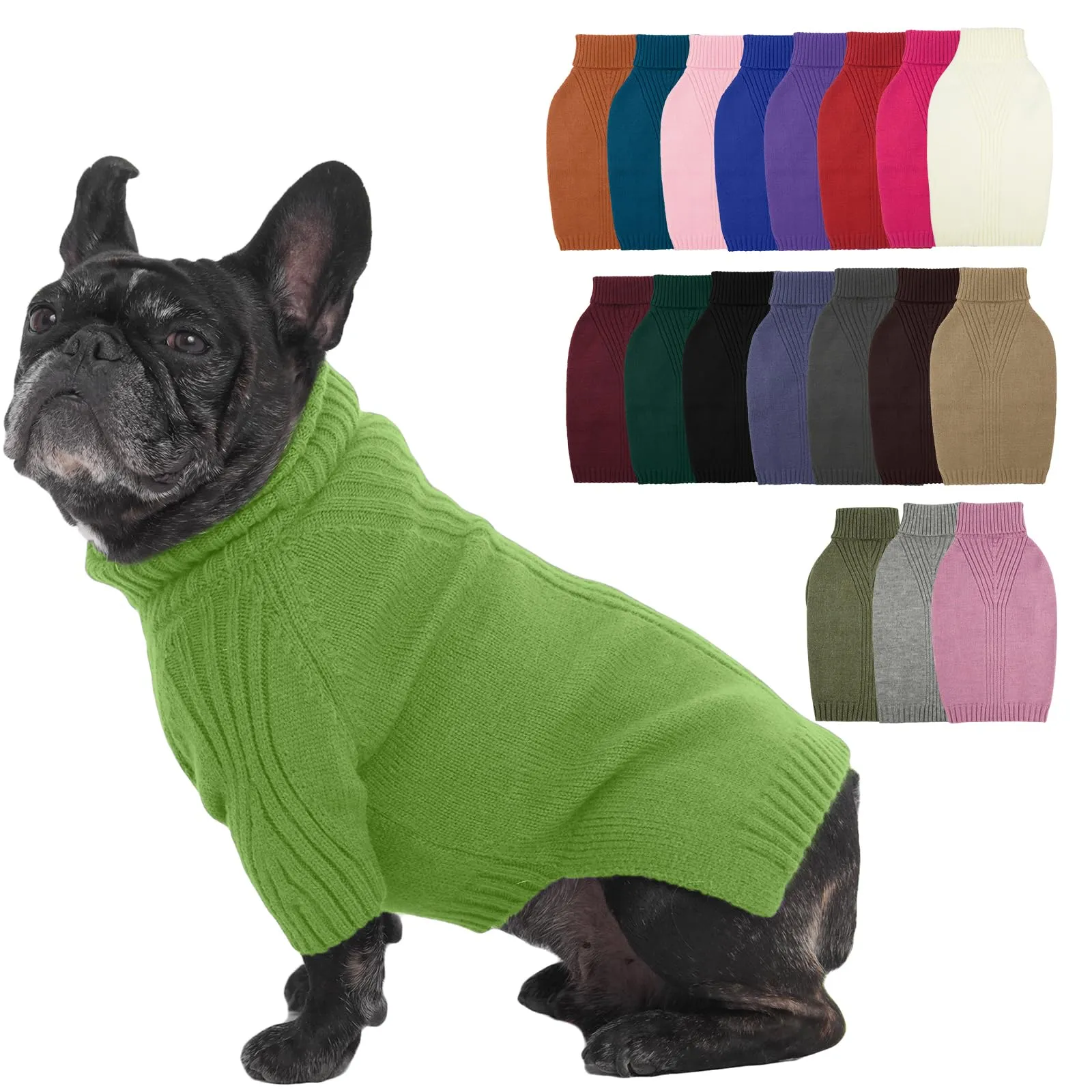 IECOii Maglione invernale a collo alto per cani, verde - immagine 1