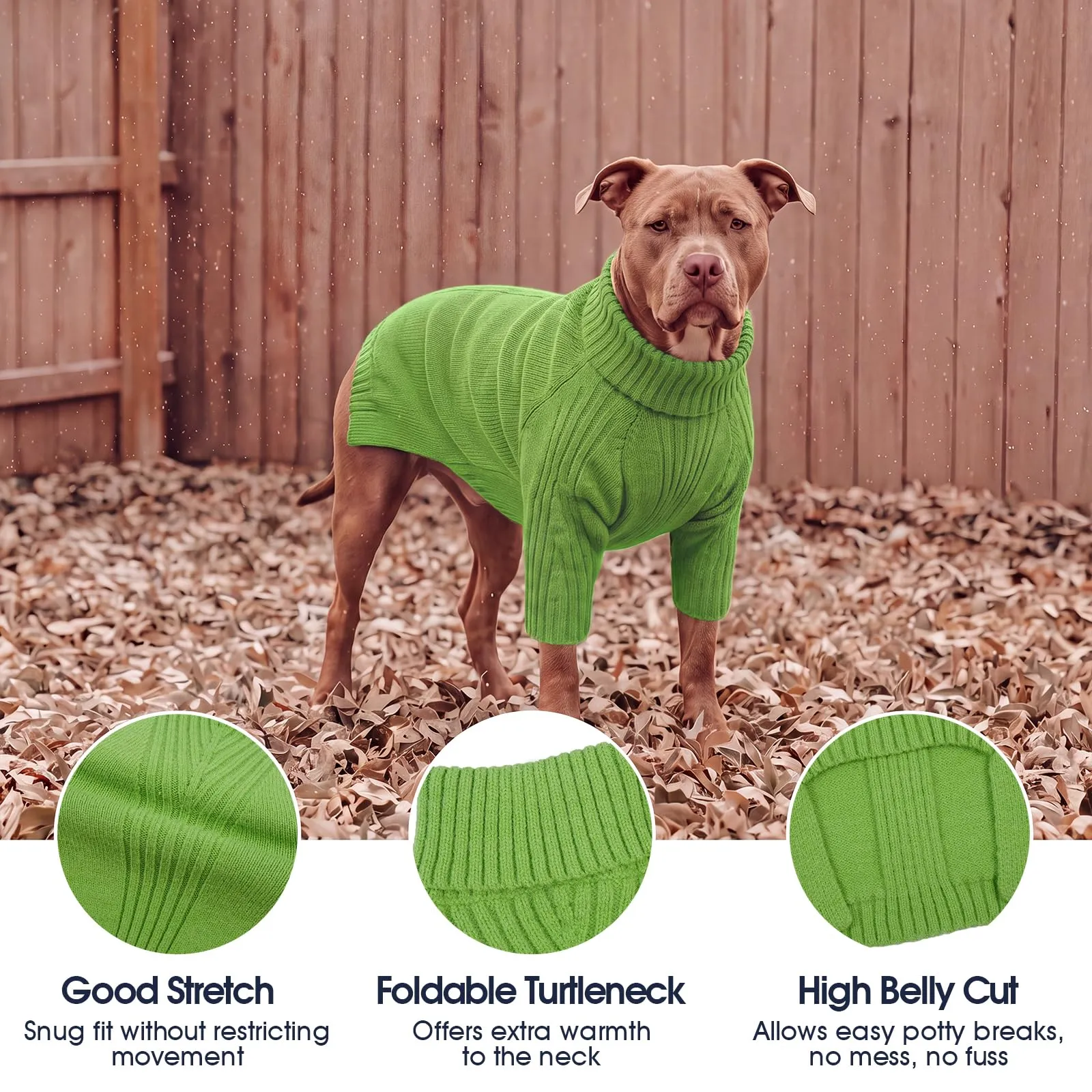 IECOii Maglione invernale a collo alto per cani, verde - immagine 3