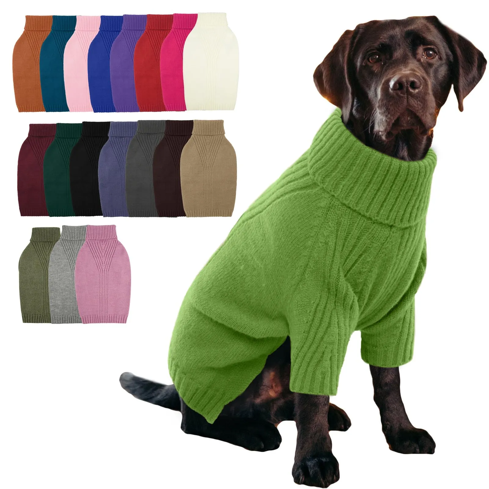 IECOii Maglione a costine con collo alto per cani, Taglia XXXL, Verde erba - immagine 1
