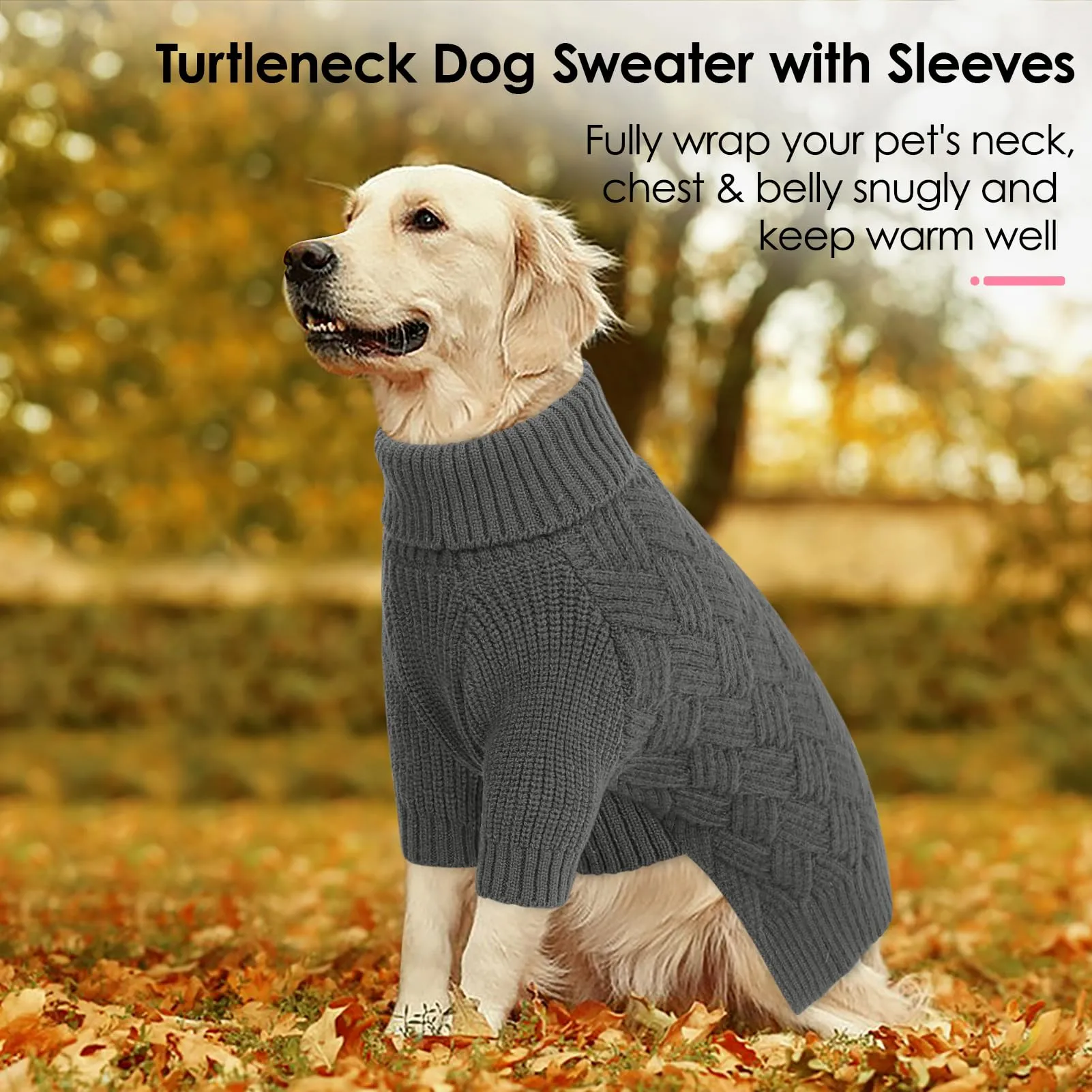 AOFITEE Maglione Invernale per Cani con Collo Alto e Maniche, Grigio, L - immagine 2