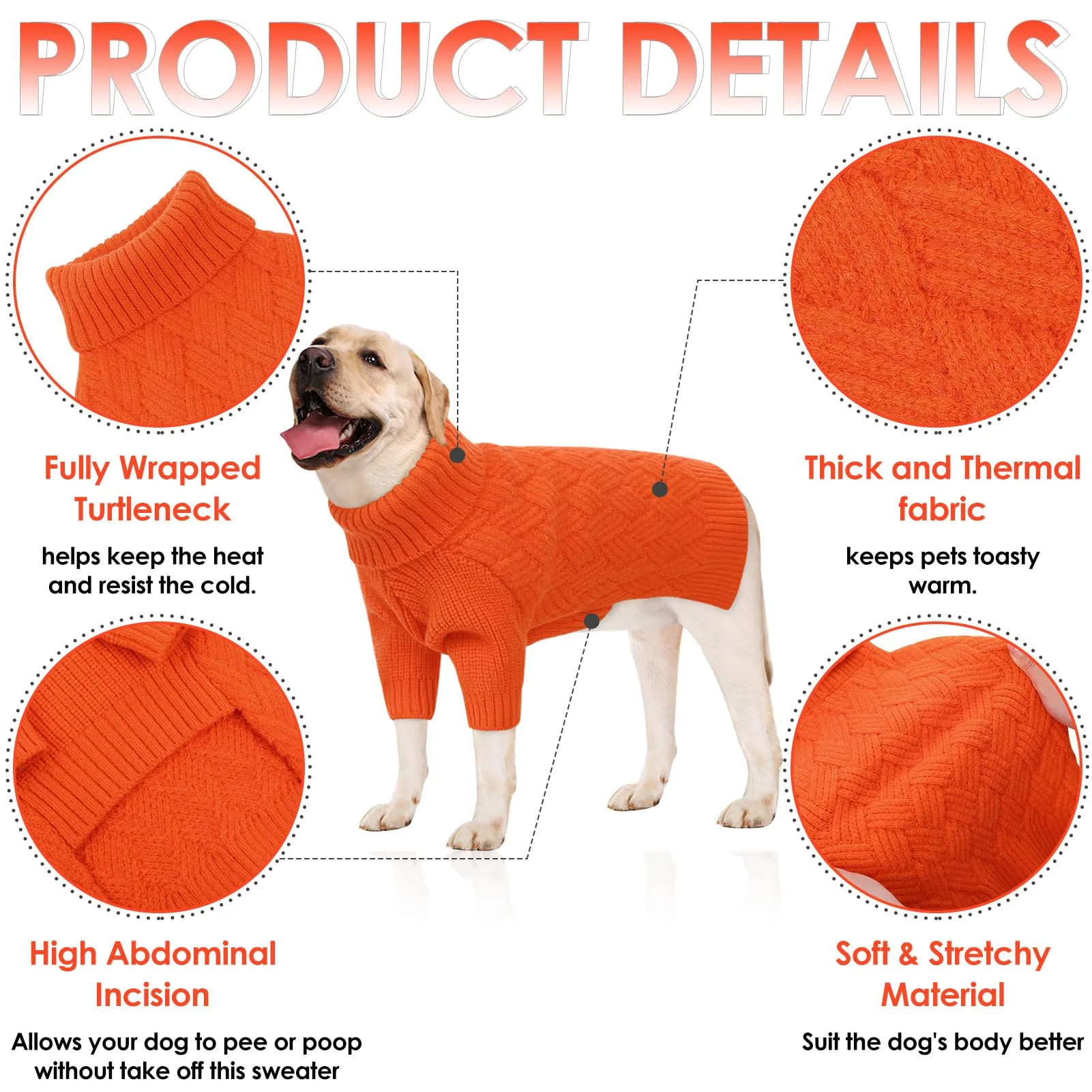AOFITEE Maglione a collo alto per cani, Taglia XS, Arancione - immagine 5