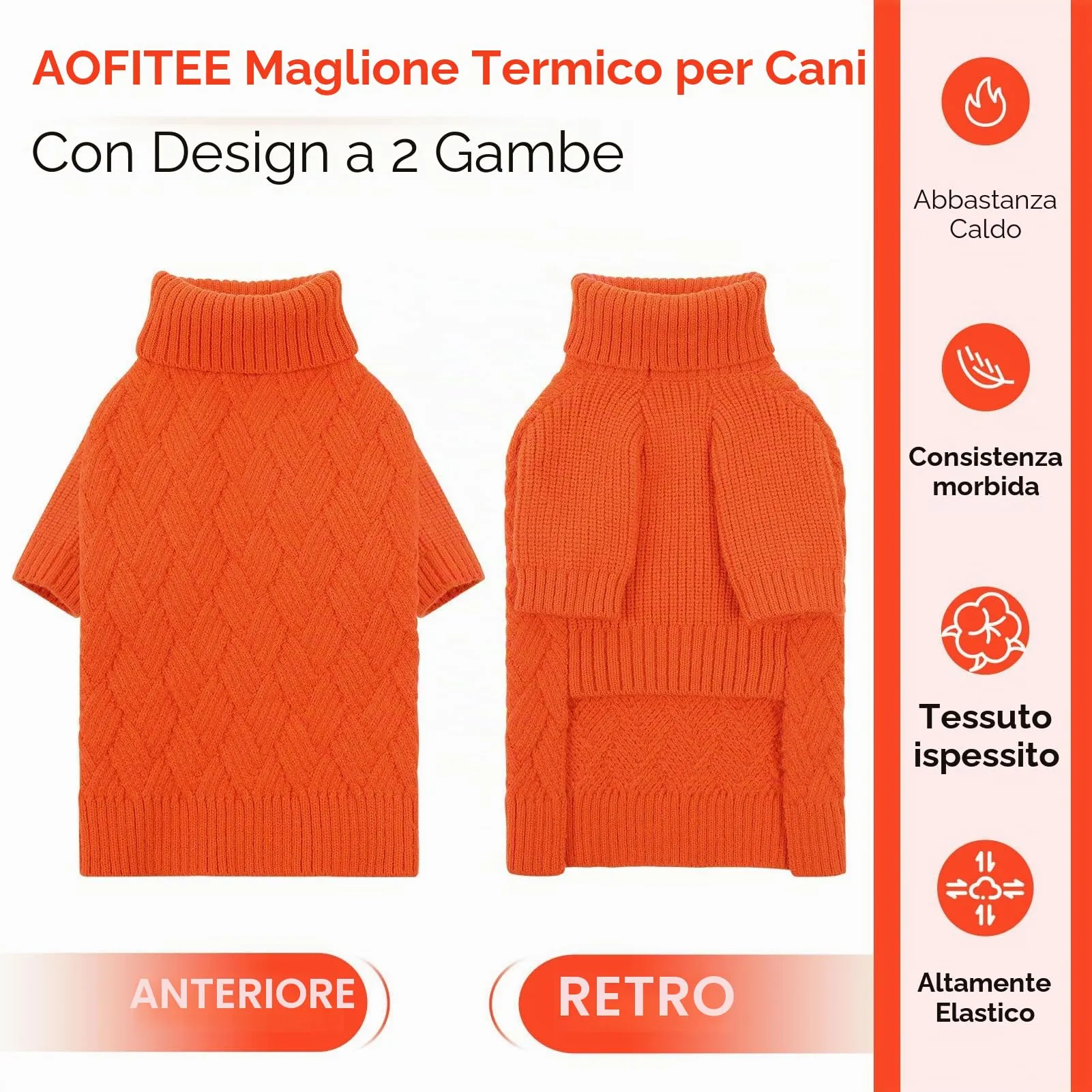 AOFITEE Maglione a collo alto per cani, Taglia XS, Arancione - immagine 6