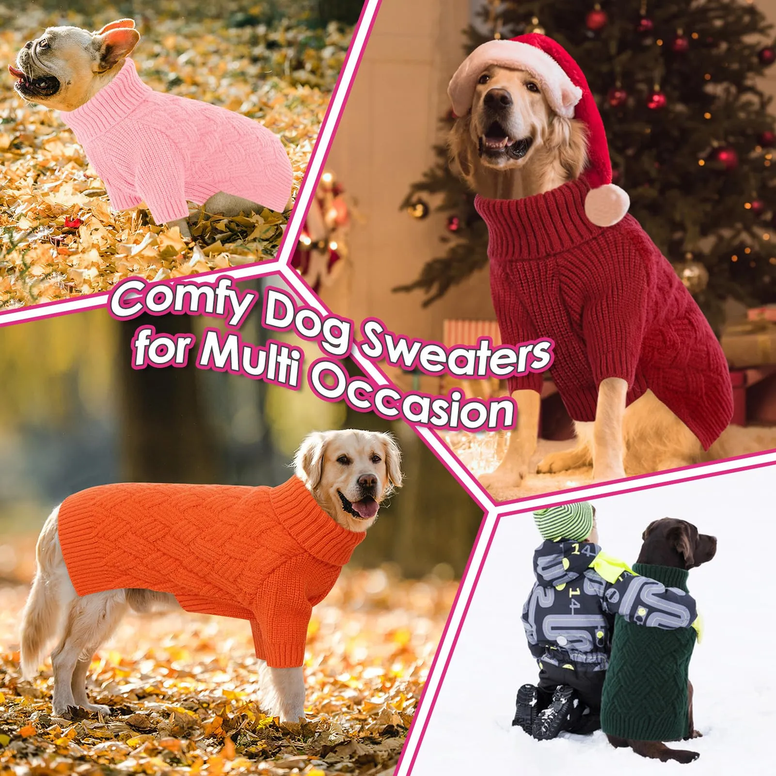 AOFITEE Maglione per cani, taglia Grande, Rosso rosato - immagine 7