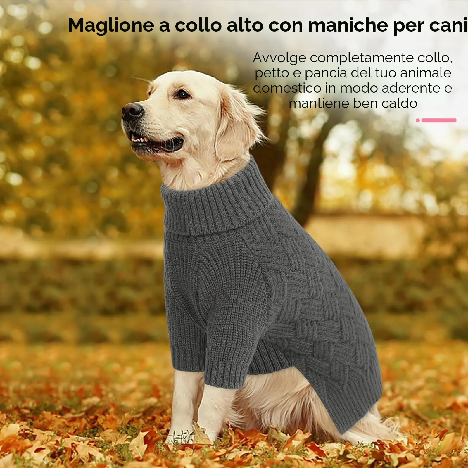AOFITEE Maglione Invernale per Cani con Collo Alto e Maniche, Grigio, M - immagine 2