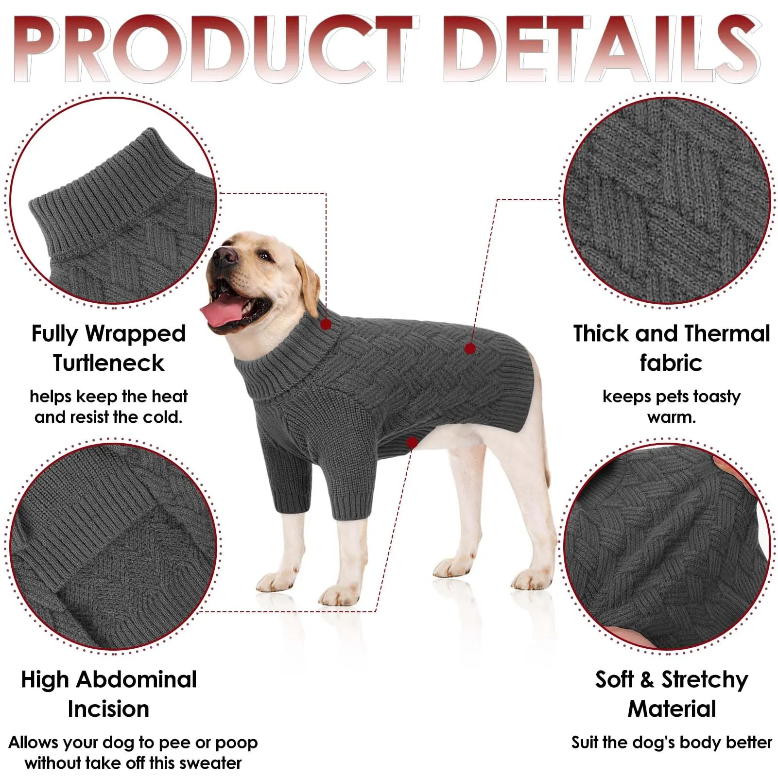 AOFITEE Maglione Invernale per Cani con Collo Alto e Maniche, Grigio, M - immagine 6