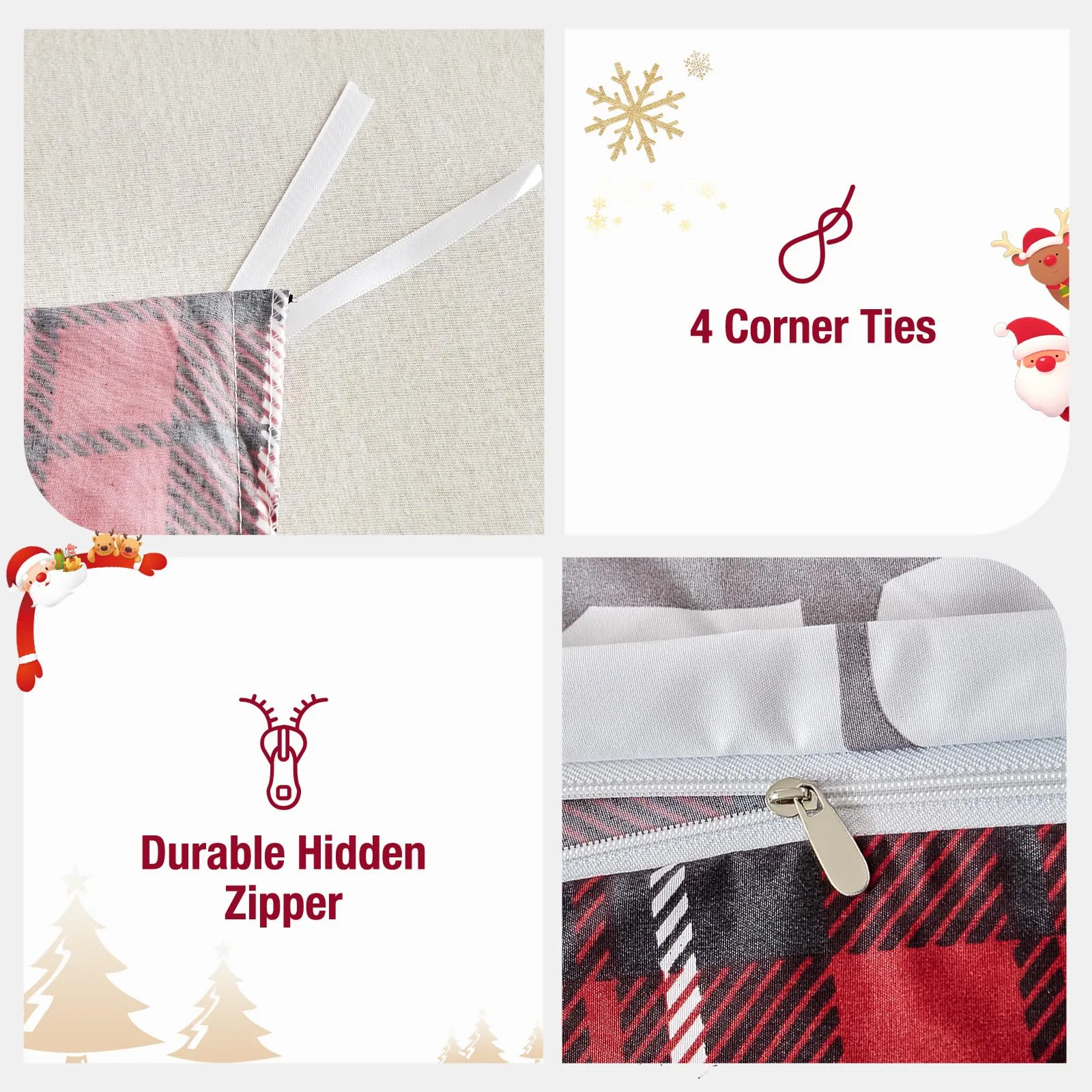 Tokokimo Set Copripiumino Matrimoniale 3 Pezzi in Microfibra, 240x220 cm, con 2 Federe 50x80, Motivo Renna Natale - immagine 4