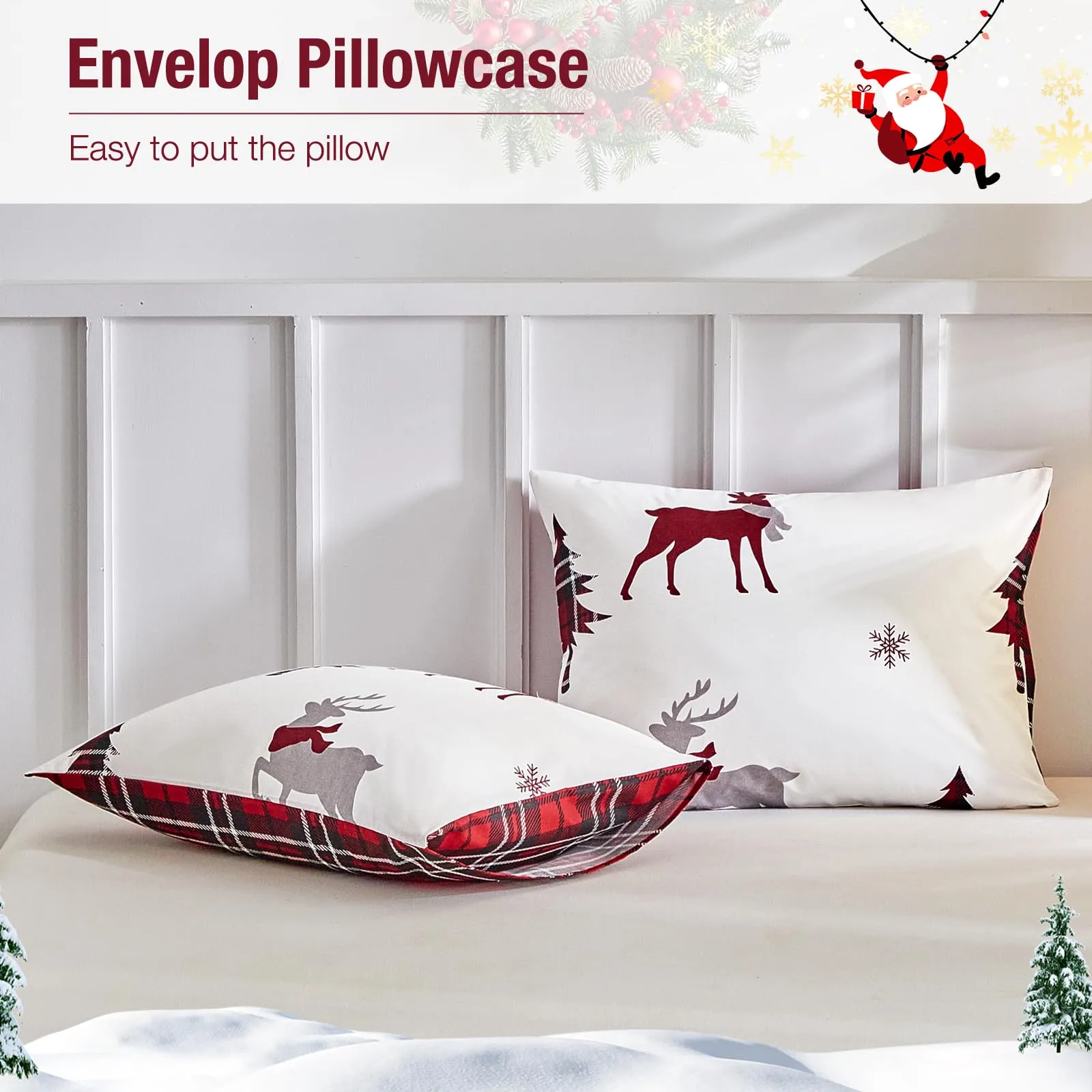 Tokokimo Set Copripiumino Matrimoniale 3 Pezzi in Microfibra, 240x220 cm, con 2 Federe 50x80, Motivo Renna Natale - immagine 7