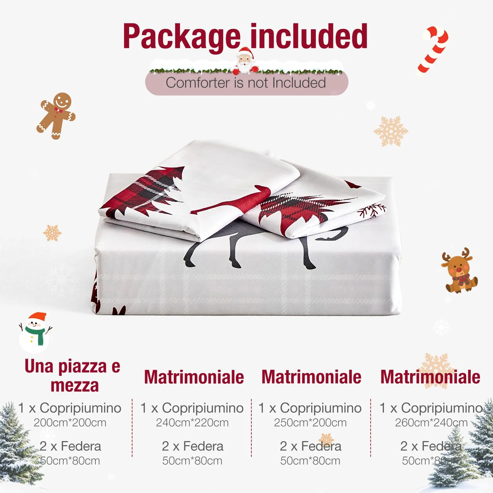 Tokokimo Set Copripiumino Matrimoniale 3 Pezzi in Microfibra, 240x220 cm, con 2 Federe 50x80, Motivo Renna Natale - immagine 9