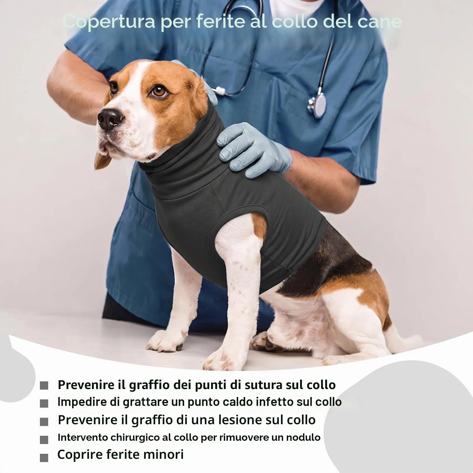 PUMYPOREITY Copri Orecchie e Collo per Cani, Tutina Post Operatoria e Protezione Ferite, Grigio, 2XL - immagine 3