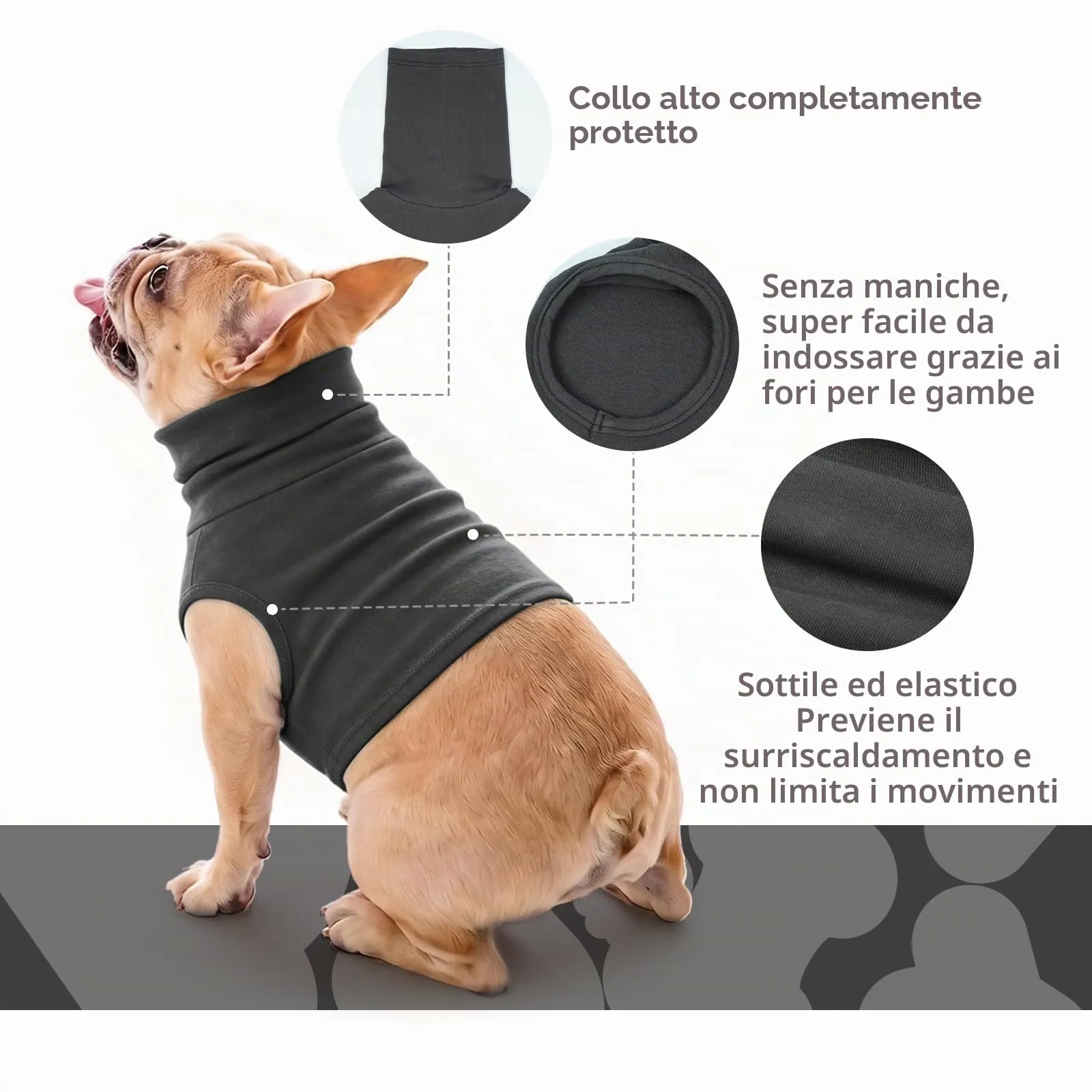 PUMYPOREITY Copri Orecchie e Collo per Cani, Tutina Post Operatoria e Protezione Ferite, Grigio, 2XL - immagine 7