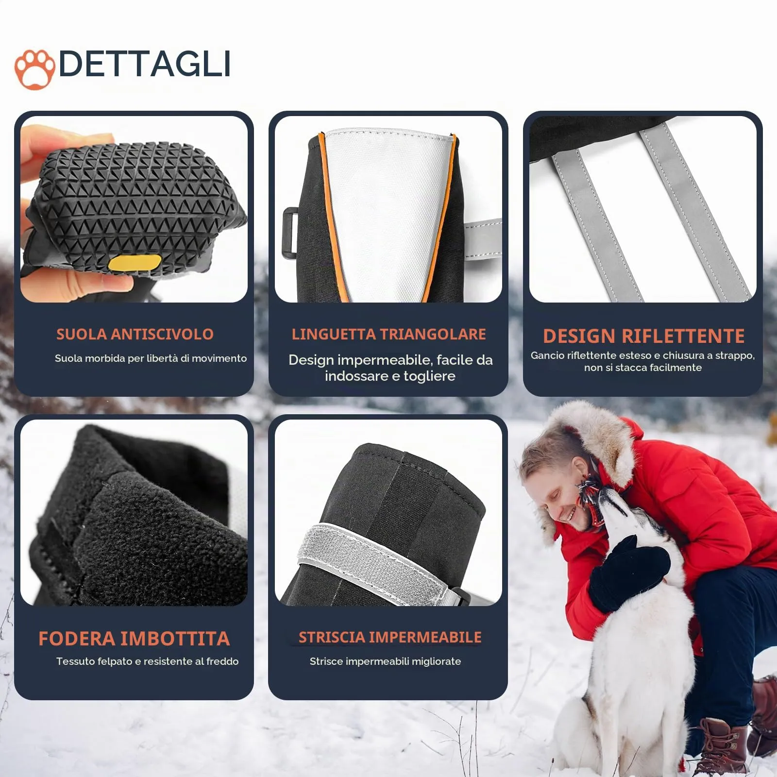 Ohcozzy Scarpe Impermeabili per Cani con Suola in Gomma e Linguetta a V, 4 Pezzi, M - immagine 4