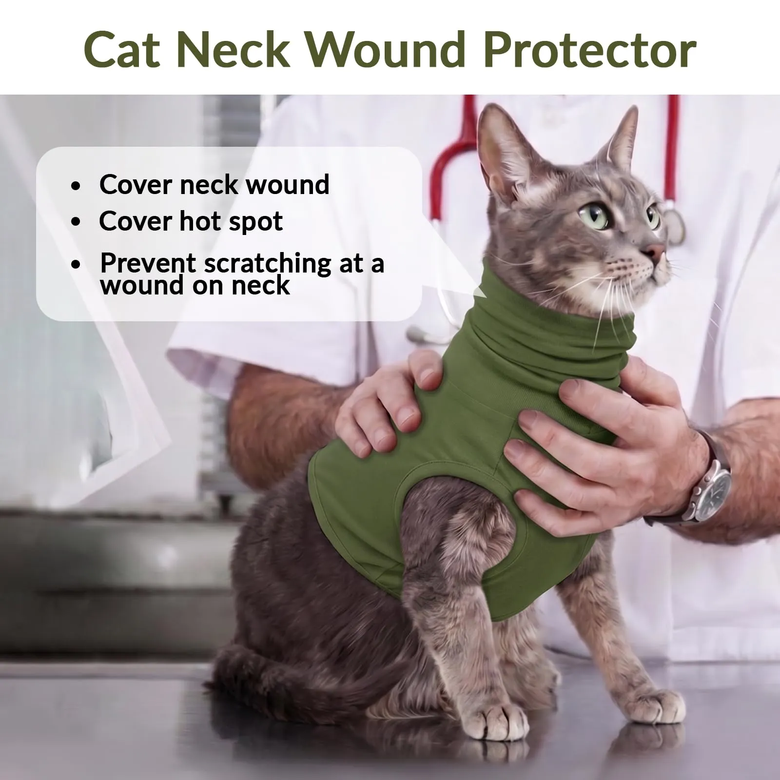 PUMYPOREITY Sciarpa per cani, protezione chirurgica per testa e collo, verde militare, M - immagine 2