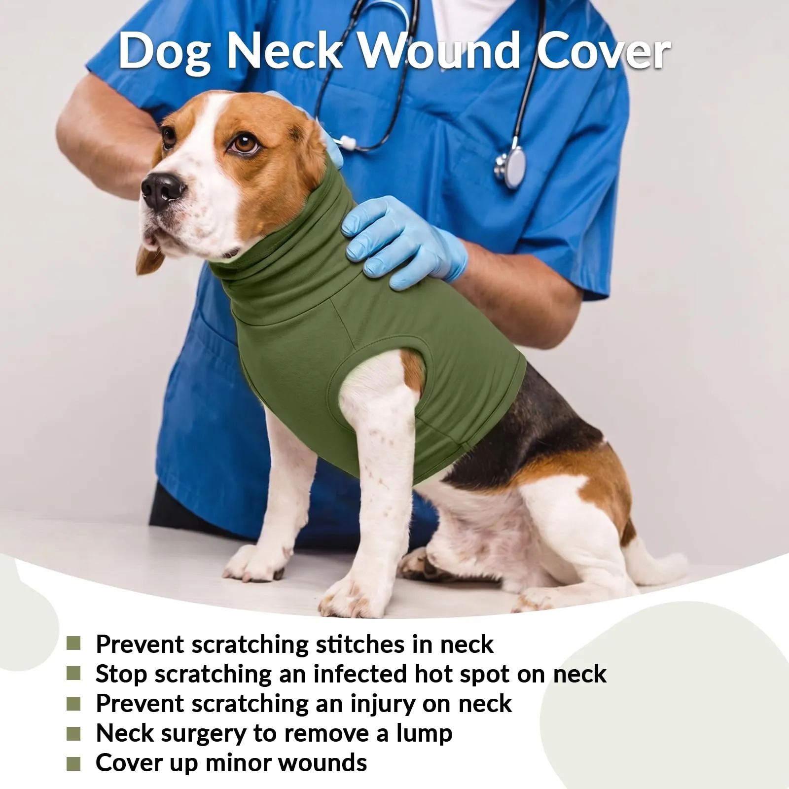 PUMYPOREITY Sciarpa per cani, protezione chirurgica per testa e collo, verde militare, M - immagine 3