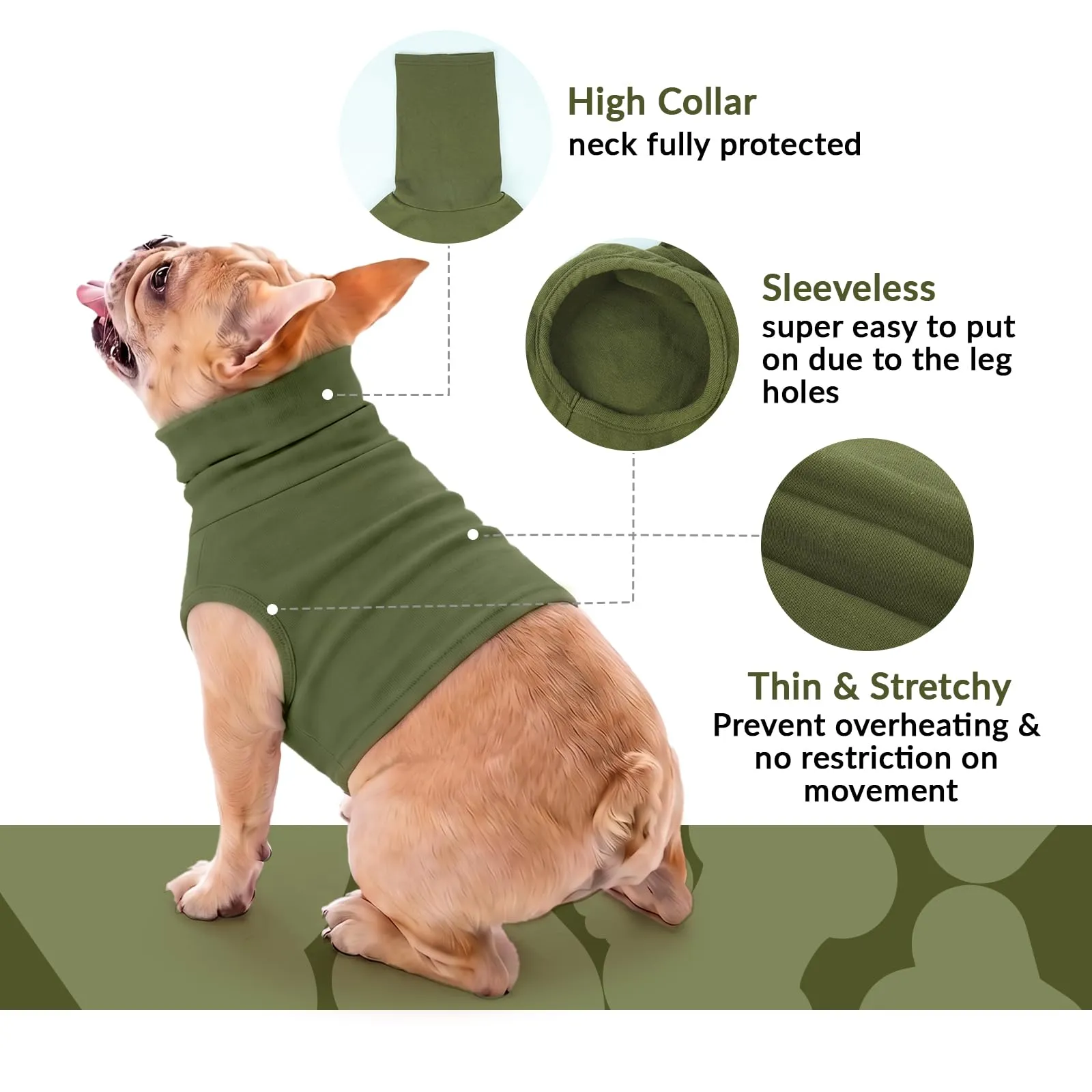 PUMYPOREITY Protezione per il collo e orecchie per cani, sciarpa invernale e gilet di recupero chirurgico, verde militare, XL - immagine 7
