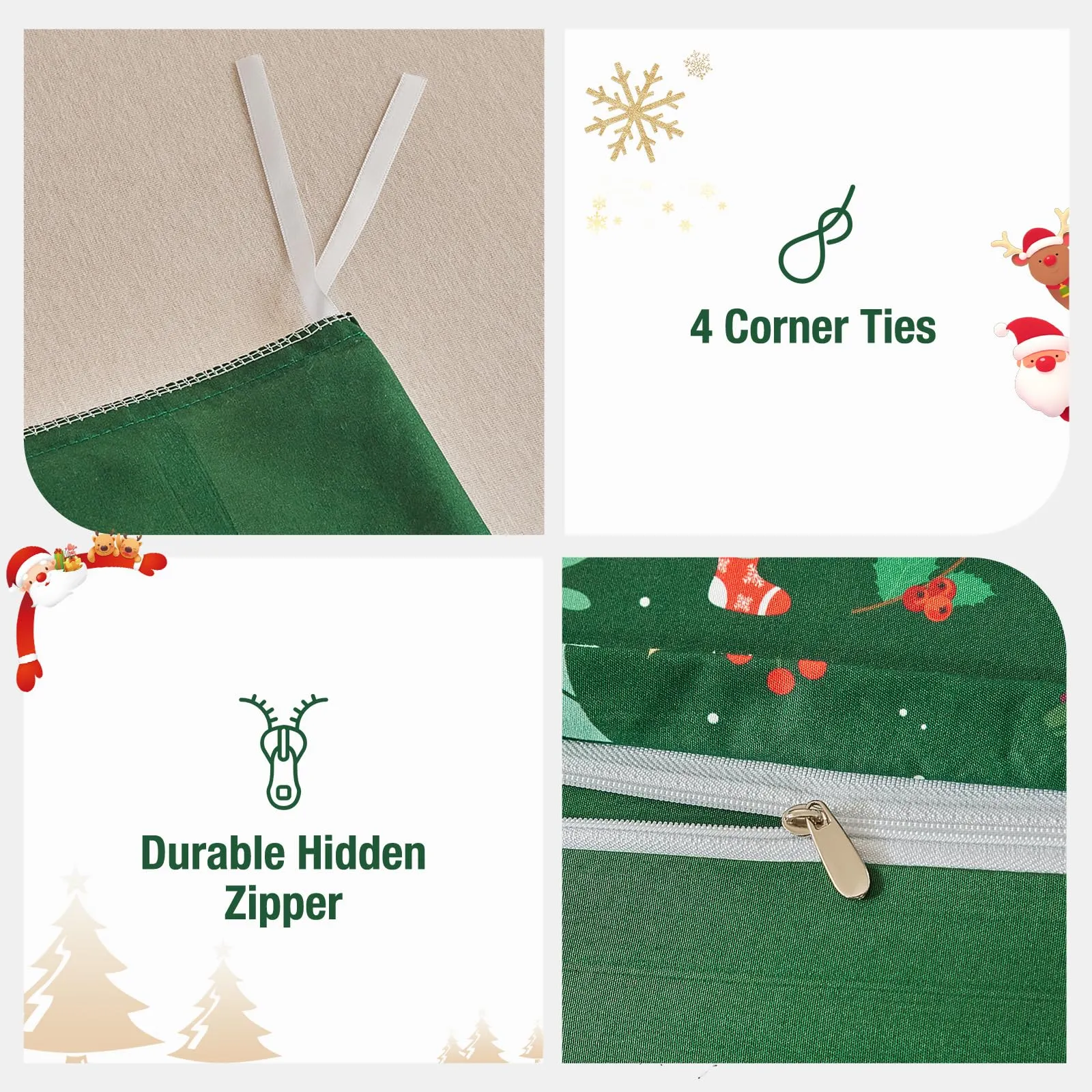 Tokokimo Set Copripiumino Matrimoniale Natale 3 Pezzi in Microfibra, 240x220 cm, Verde - immagine 4