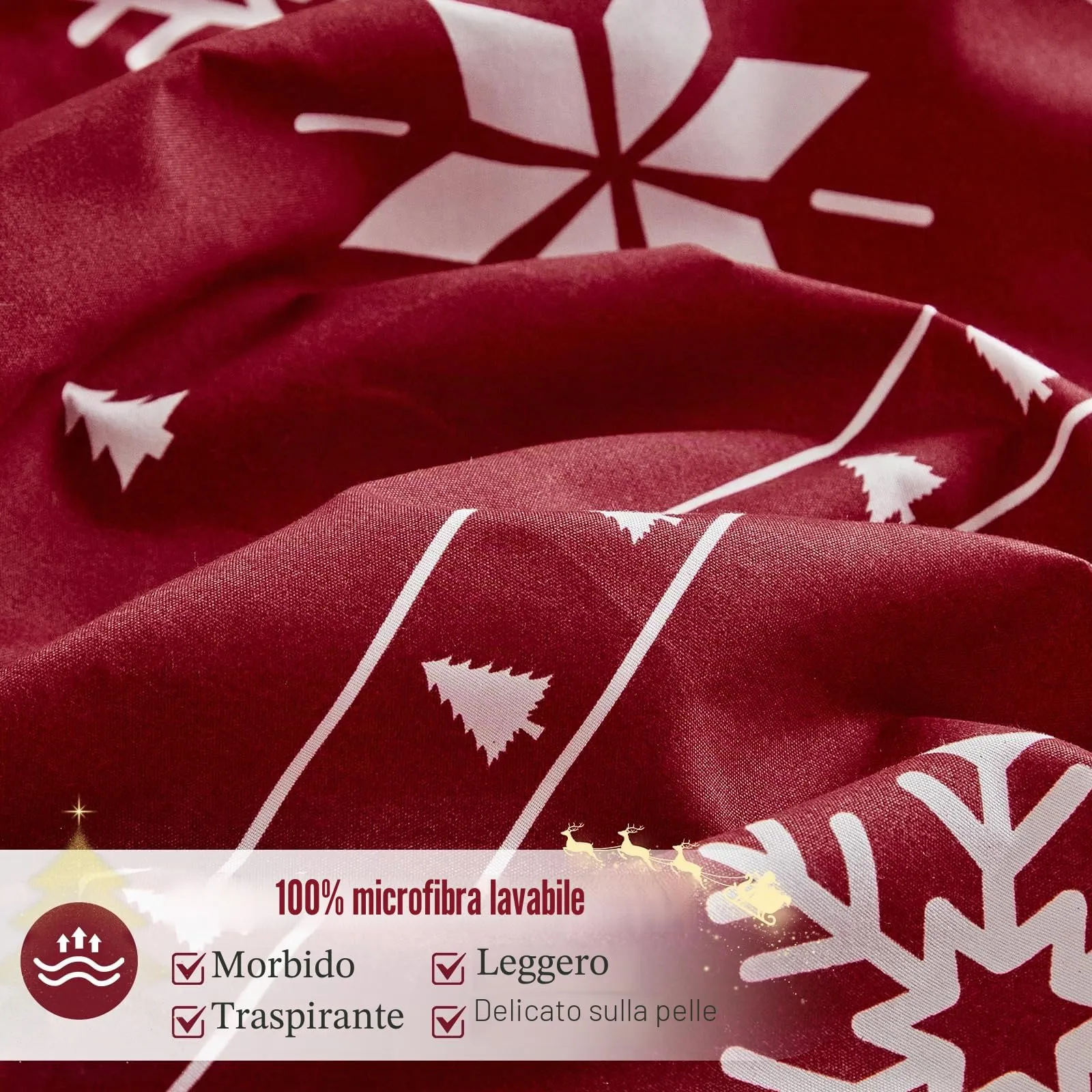 Tokokimo Set Copripiumino Matrimoniale Natale, 3 Pezzi, 260x240 cm, Motivo Fiocco di Neve, include 1 Copripiumino e 2 Federe 50x80 cm - immagine 5