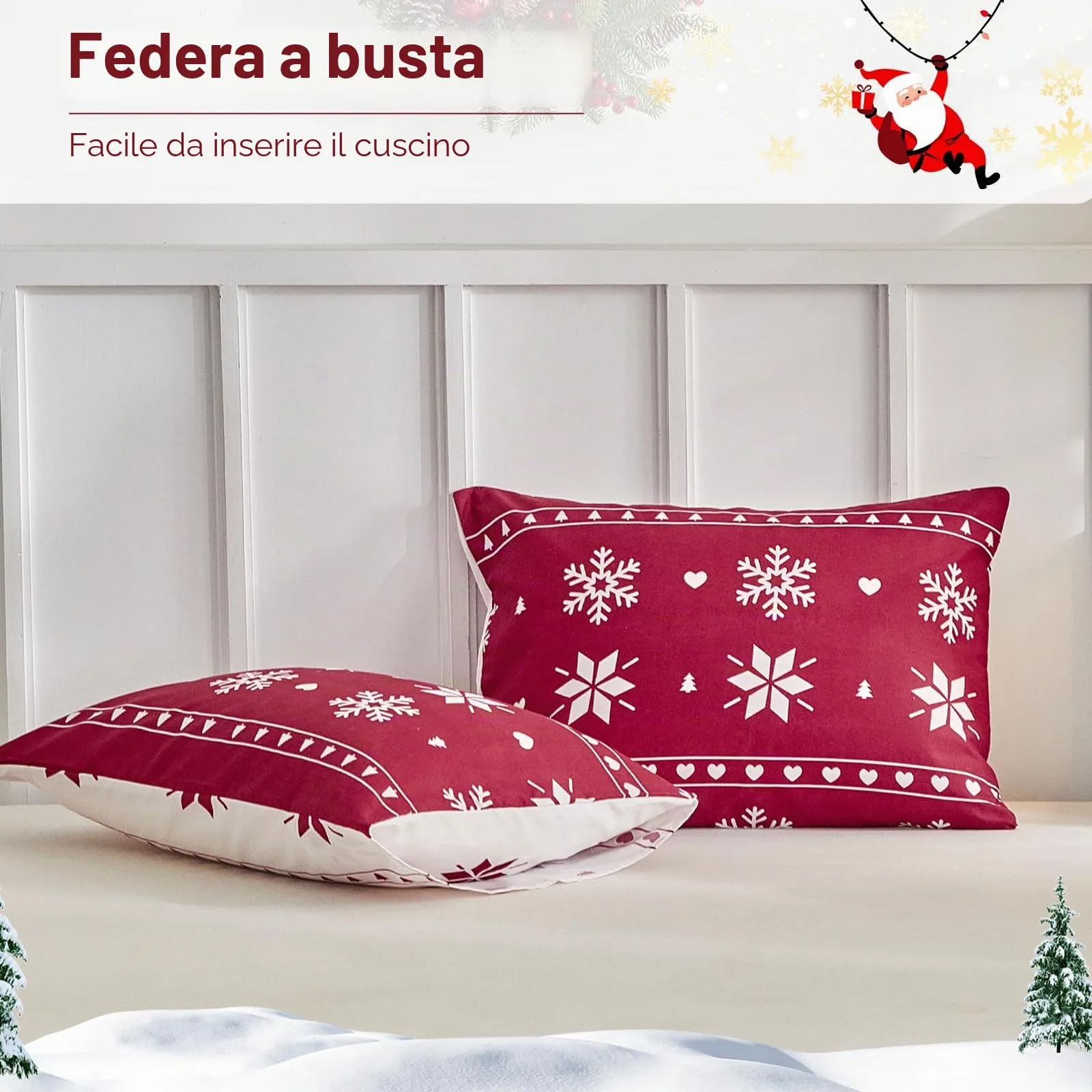 Tokokimo Set Copripiumino Matrimoniale Natale, 3 Pezzi, 260x240 cm, Motivo Fiocco di Neve, include 1 Copripiumino e 2 Federe 50x80 cm - immagine 6