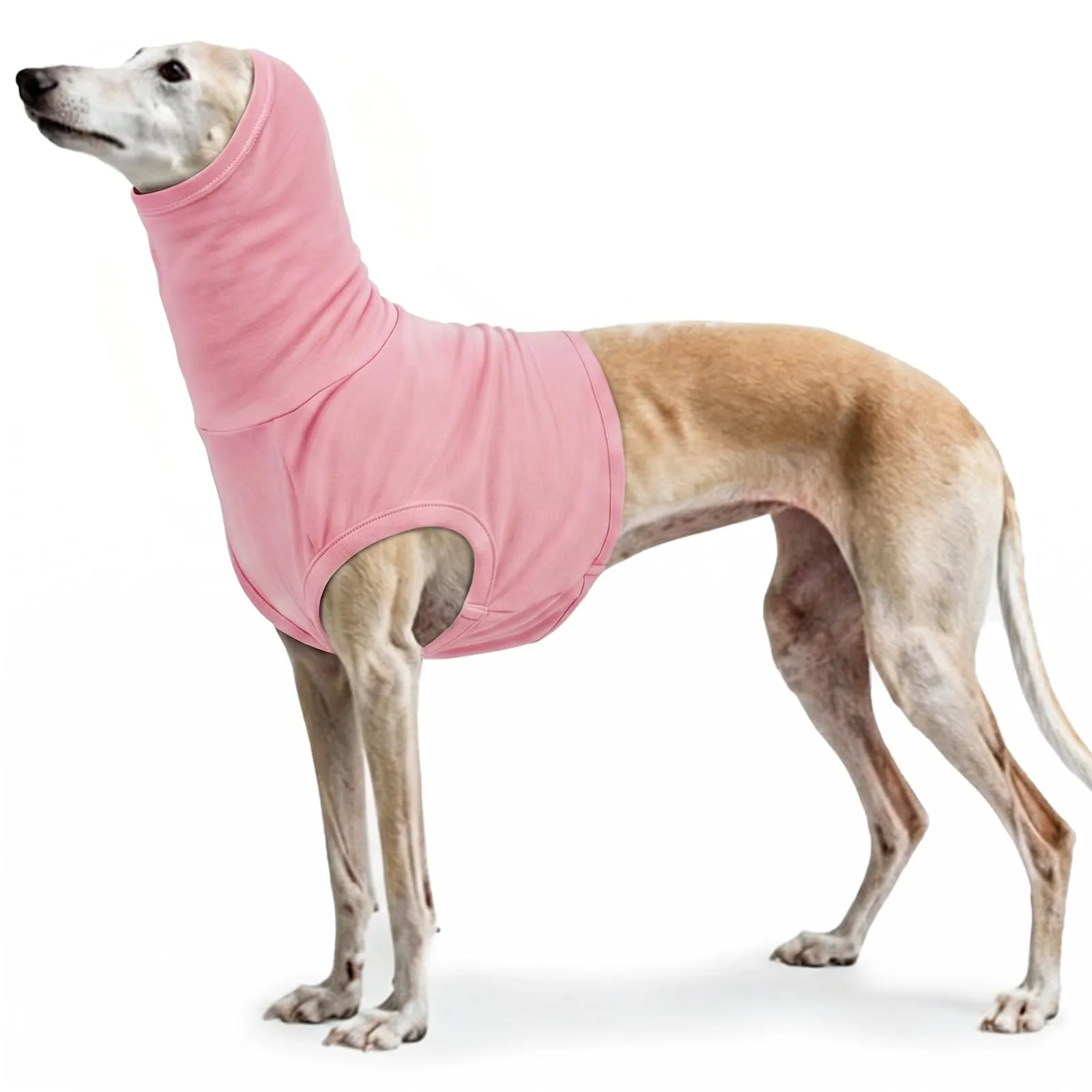 PUMYPOREITY Tuta per il recupero del collo per cani e gatti, gilet chirurgico con colletto alto e copertura orecchie, XL, Rosa ciliegia - immagine 1