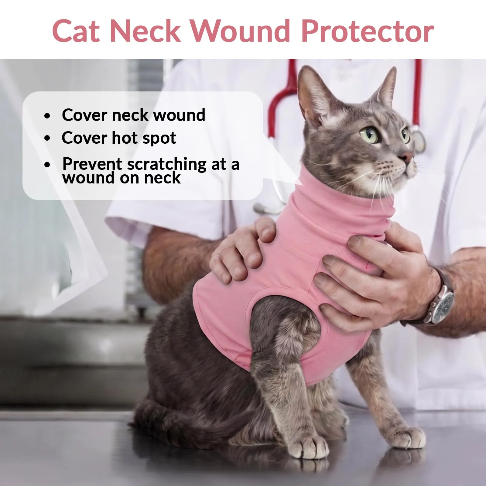 PUMYPOREITY Tuta per il recupero del collo per cani e gatti, gilet chirurgico con colletto alto e copertura orecchie, XL, Rosa ciliegia - immagine 2