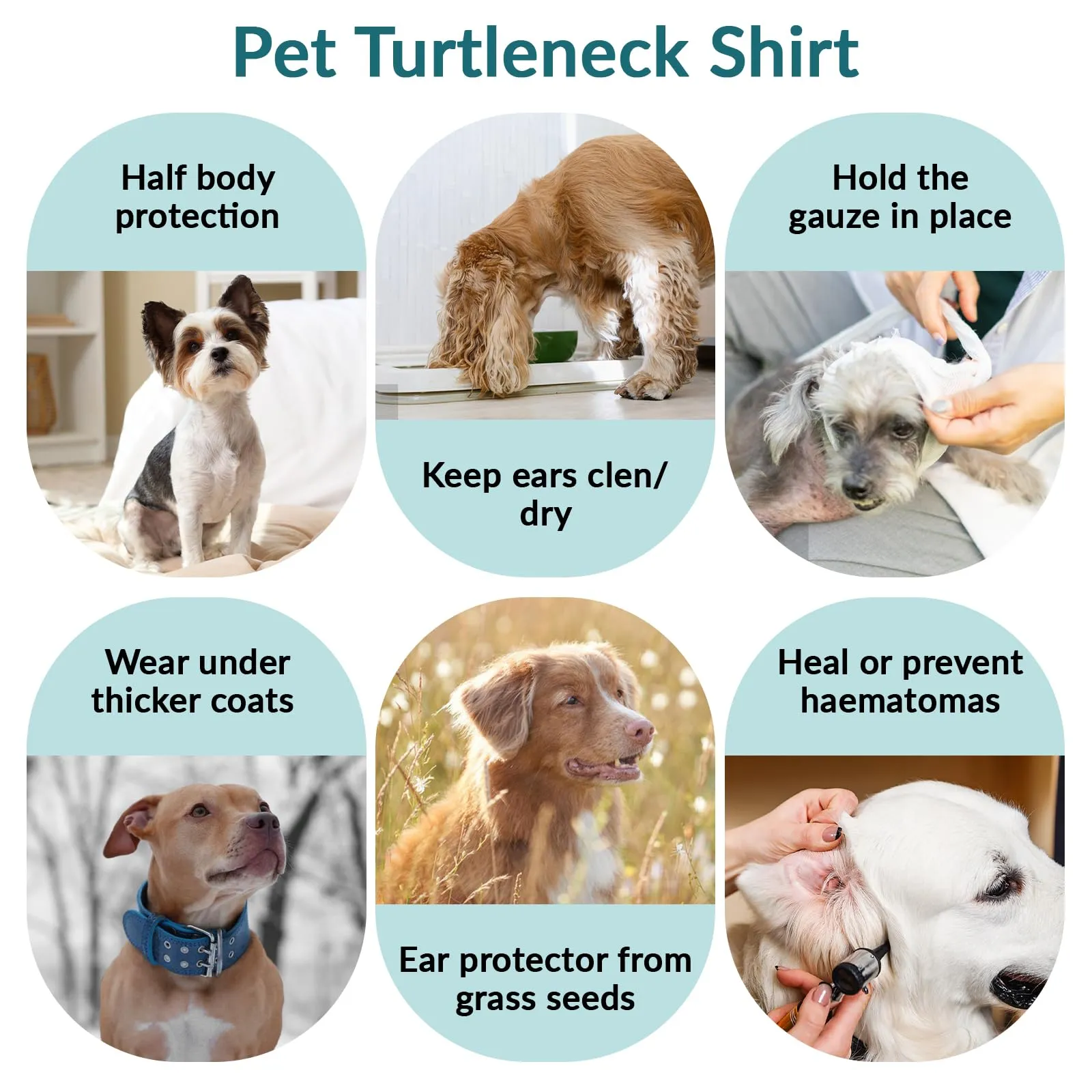 PUMYPOREITY Tuta per il recupero del collo per cani e gatti, gilet chirurgico con colletto alto e protezione orecchie, XL, Turchese - immagine 6