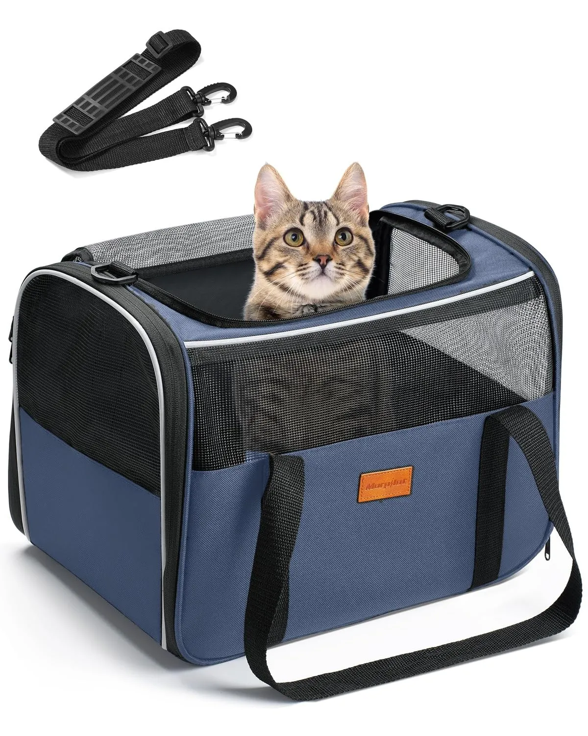 Morpilot Trasportino per Gatti e Cani, Borsa da viaggio pieghevole fino a 6 kg, 40x26x28cm, Blu denim - immagine 1