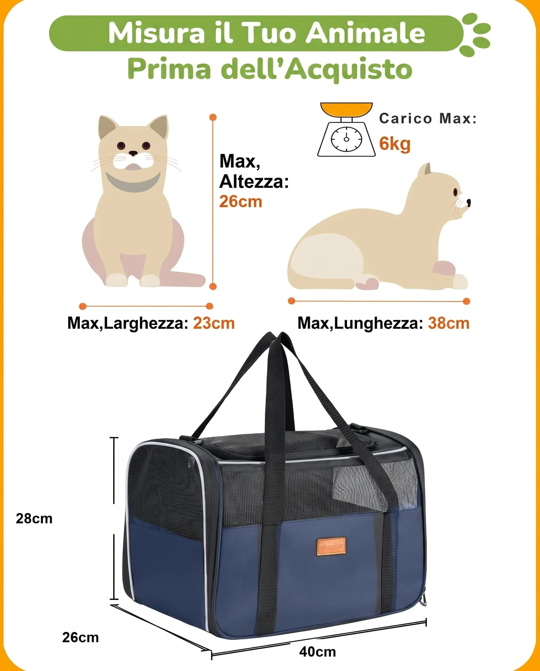 Morpilot Trasportino per Gatti e Cani, Borsa da viaggio pieghevole fino a 6 kg, 40x26x28cm, Blu denim - immagine 2
