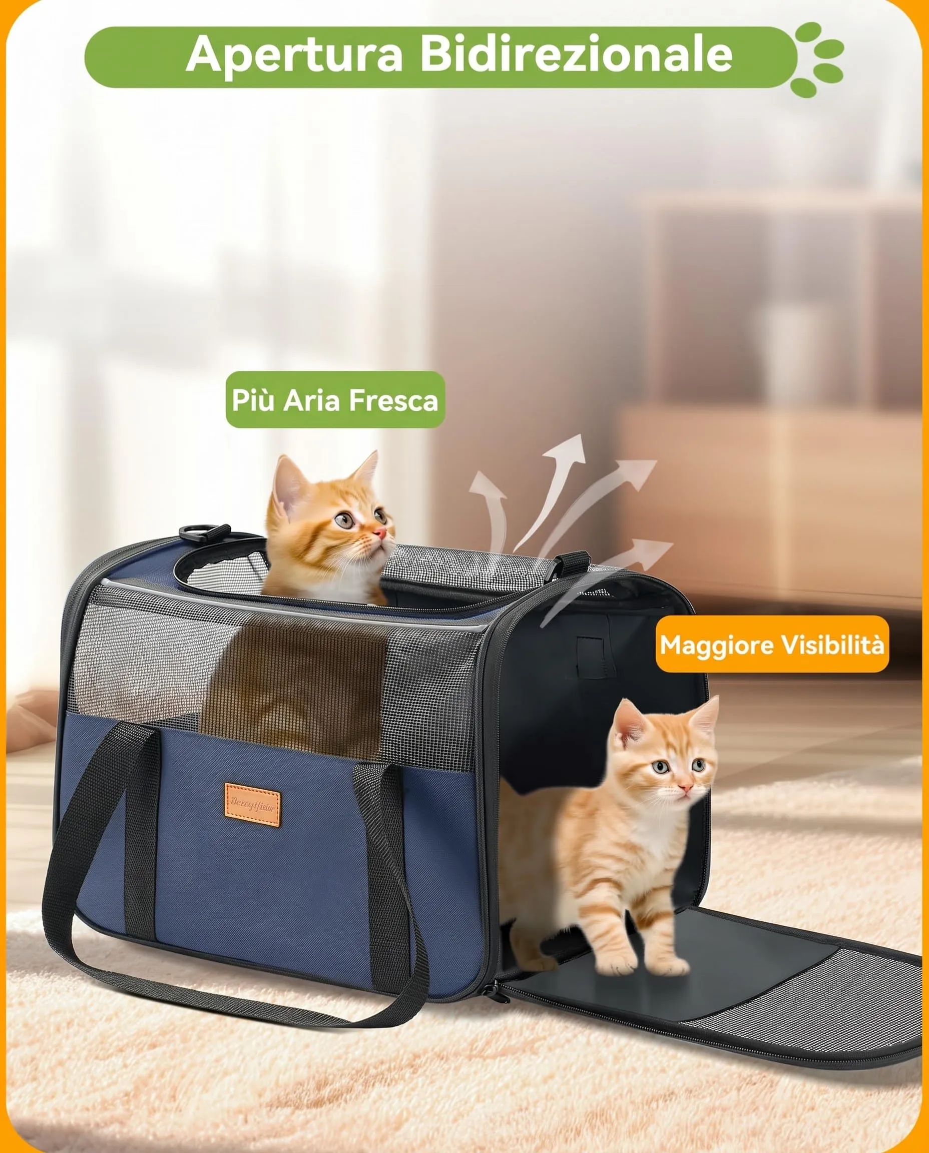 Morpilot Trasportino per Gatti e Cani, Borsa da viaggio pieghevole fino a 6 kg, 40x26x28cm, Blu denim - immagine 3
