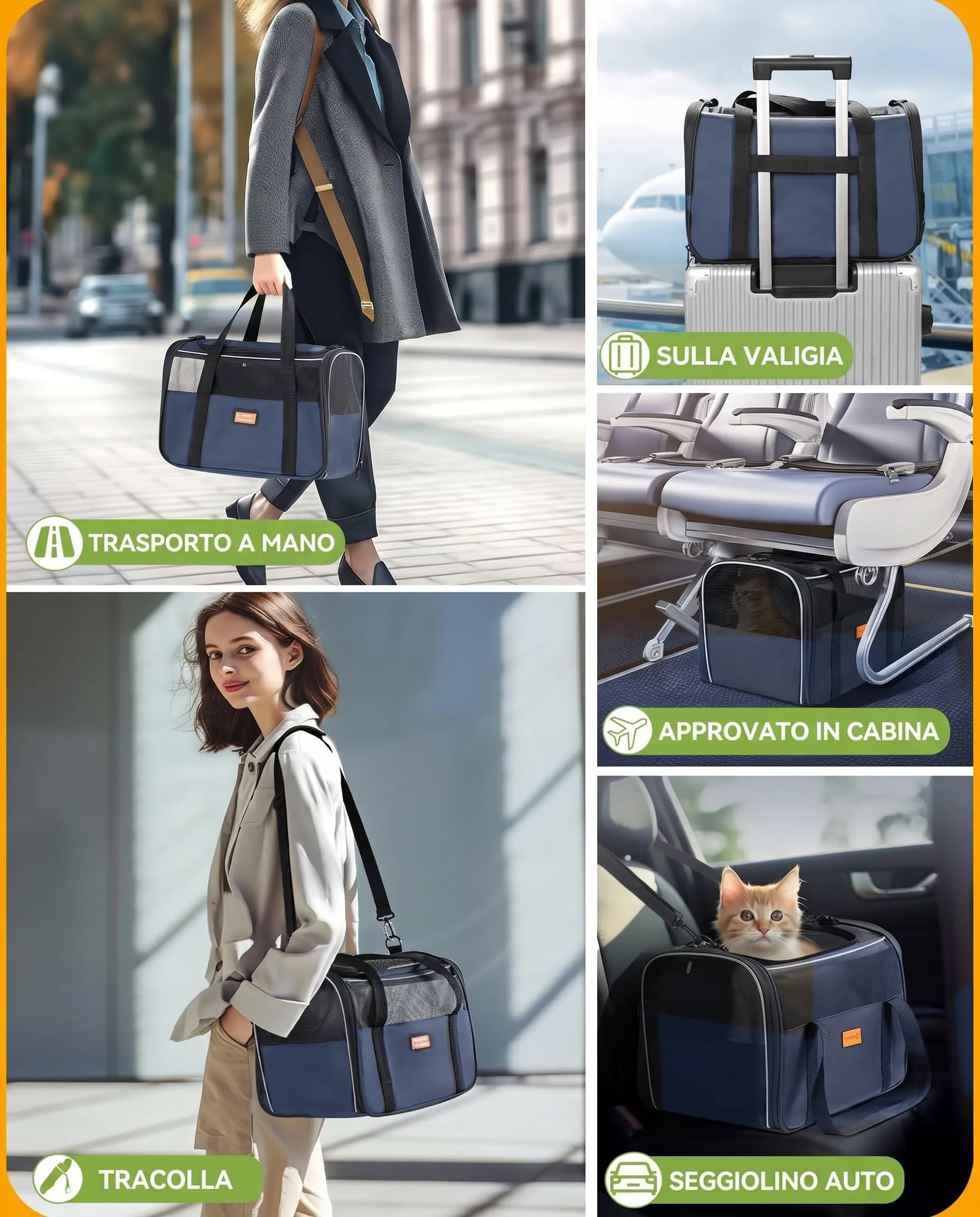 Morpilot Trasportino per Gatti e Cani, Borsa da viaggio pieghevole fino a 6 kg, 40x26x28cm, Blu denim - immagine 7