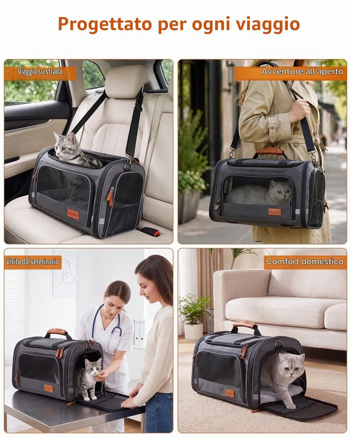 Morpilot Trasportino per gatti e cani, pieghevole, 40x28x28cm - immagine 9