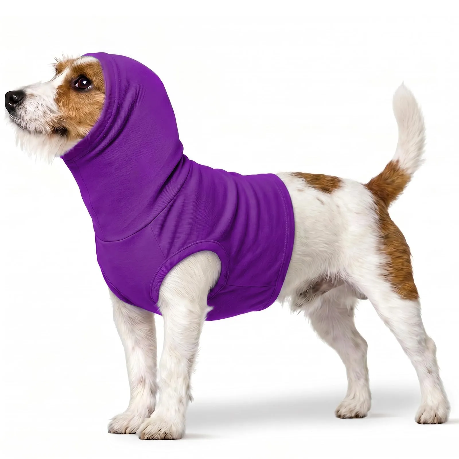 PUMYPOREITY Camicia a collo alto per gatti e cani, tuta per il recupero di ferite al collo e protezione metà corpo, viola scuro, S - immagine 1