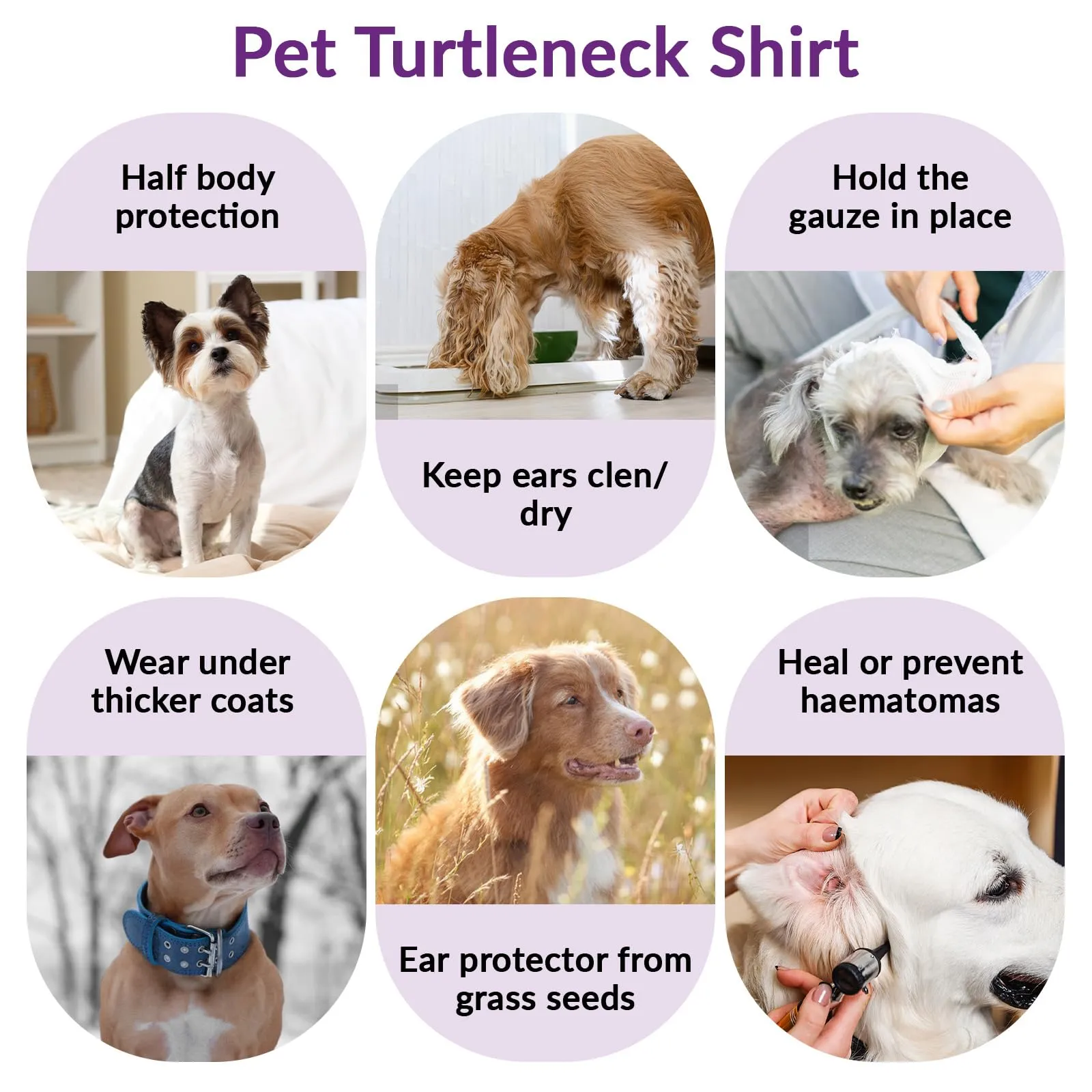 PUMYPOREITY Protezione per il collo e orecchie per cani, post-chirurgia e anti-semi di erba, viola scuro, 3XL - immagine 7