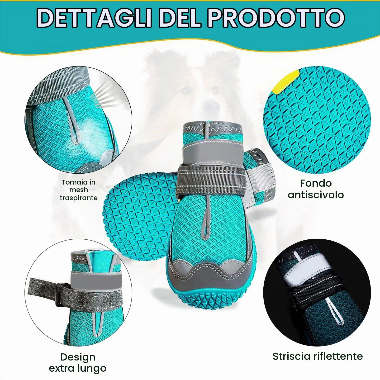 Havenfly Stivali per Cani Traspiranti e Antiscivolo con Cinghie Regolabili Riflettenti, 4 Pezzi, Taglia 1 - immagine 5