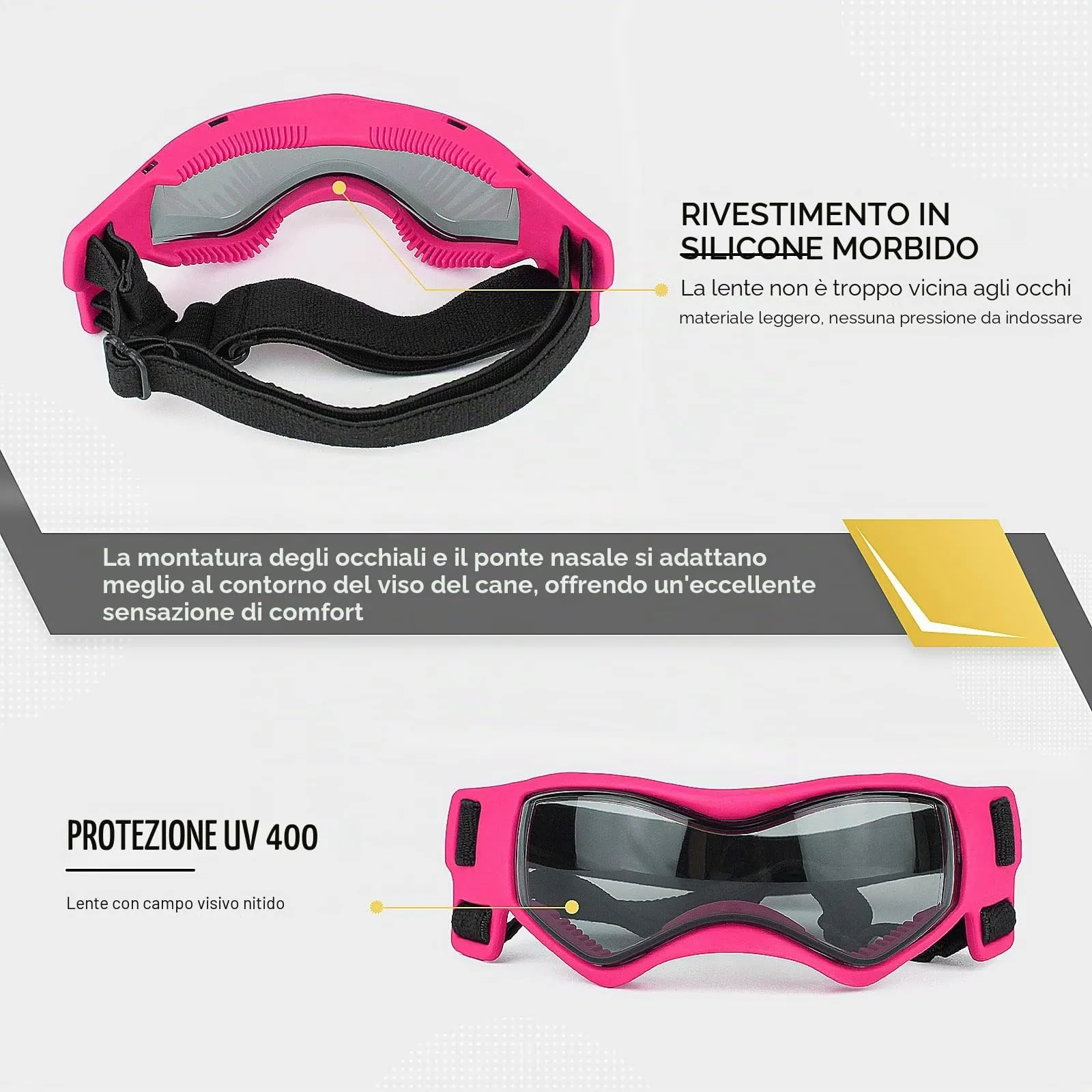 Namsan Occhiali da sole per cani XS, protezione UV con cinturino regolabile, rosa - immagine 3