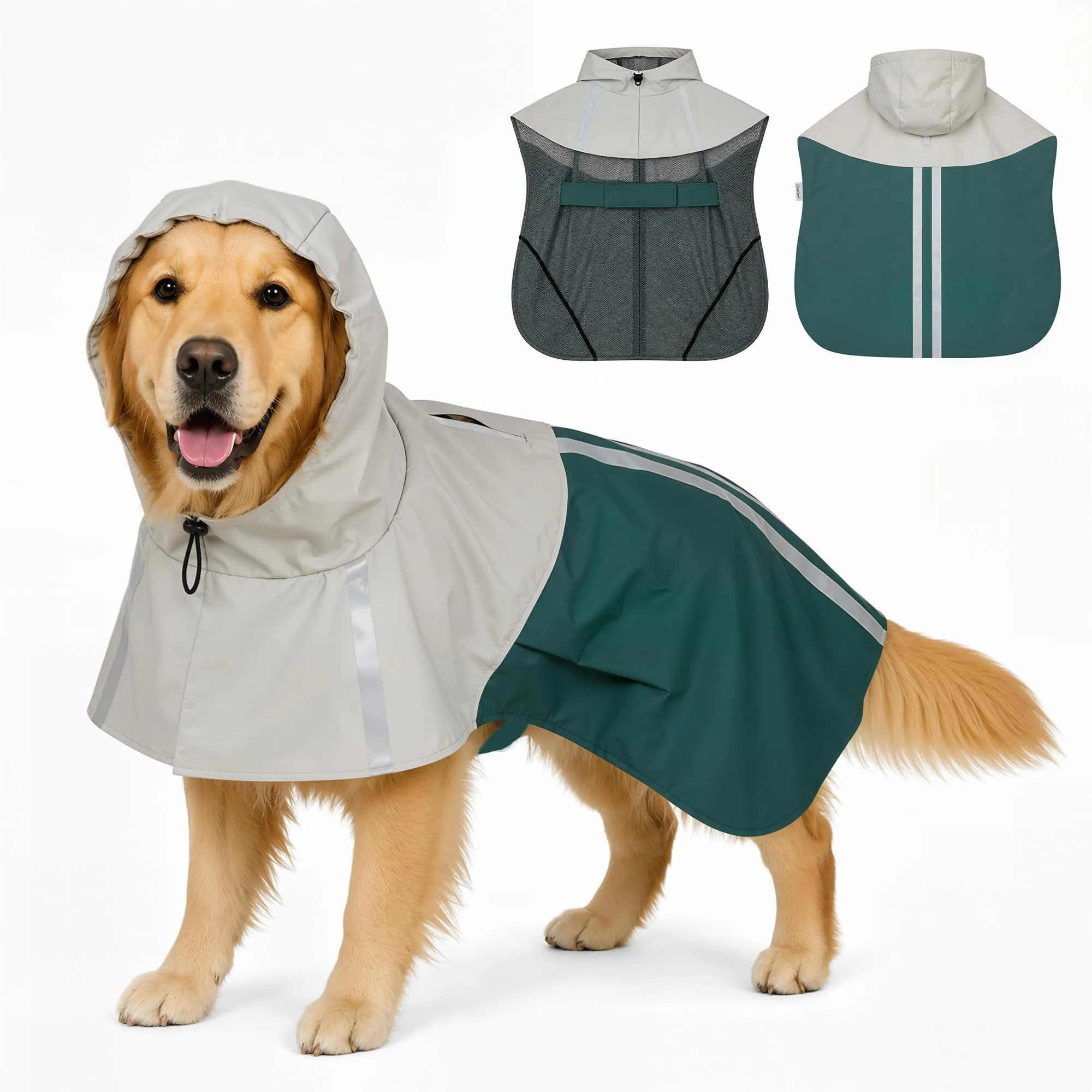 PawHut Impermeabile per Cani Taglia Grande 20-30kg con Cappuccio, Verde - immagine 1