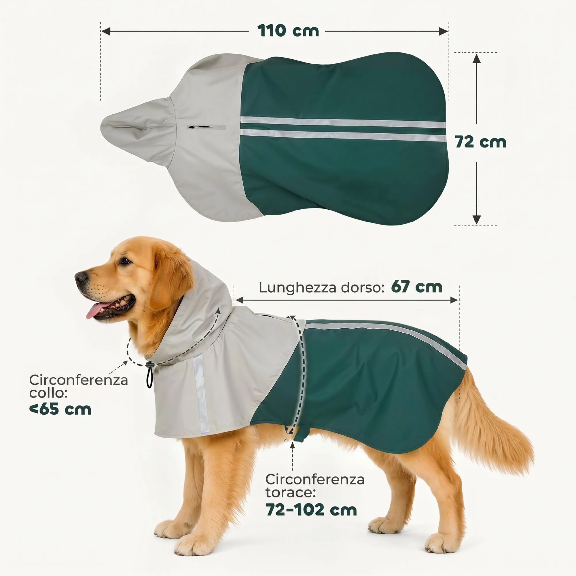 PawHut Impermeabile per Cani Taglia Grande 20-30kg con Cappuccio, Verde - immagine 9