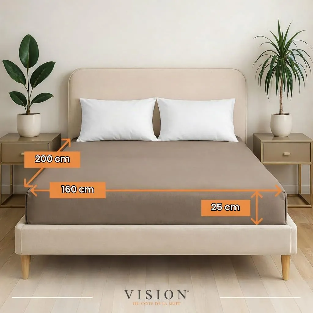 VISION Lenzuolo con angoli in cotone per letto matrimoniale 160 x 200 cm, Colore Corda - immagine 2