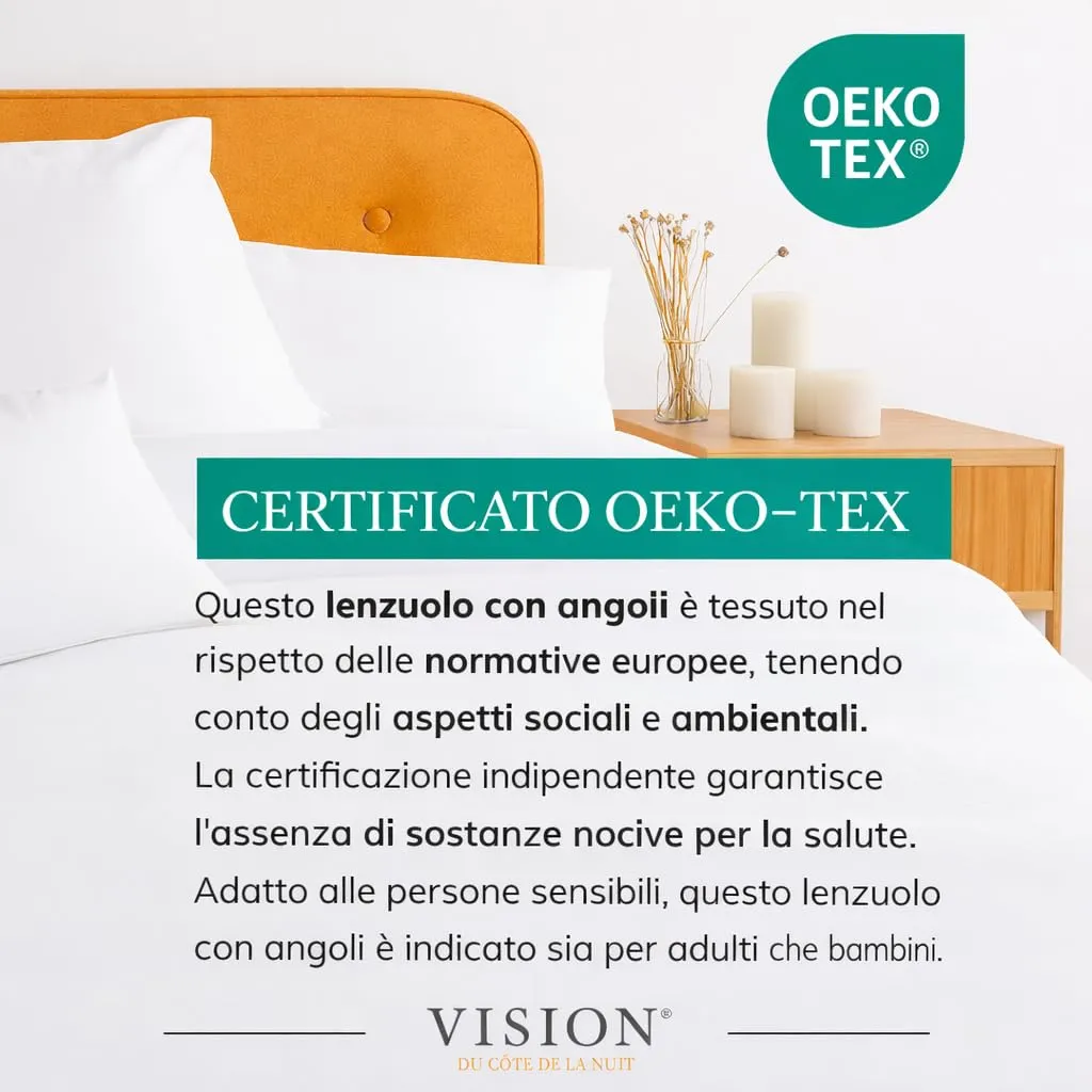VISION Lenzuolo con angoli in cotone per letto matrimoniale 160 x 200 cm, Colore Corda - immagine 4