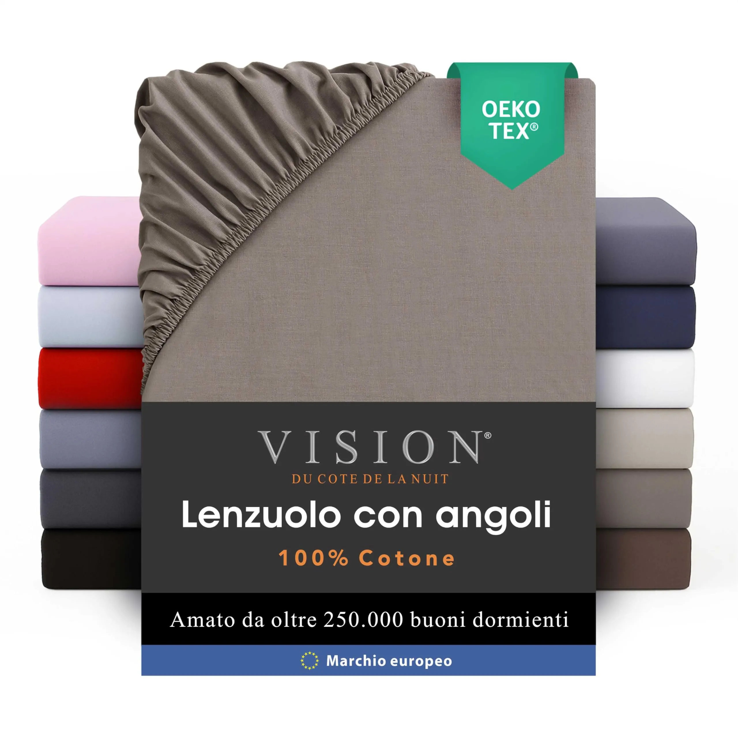 VISION Lenzuolo con angoli 100% cotone, 180 x 200 cm, Colore: Corda - immagine 1