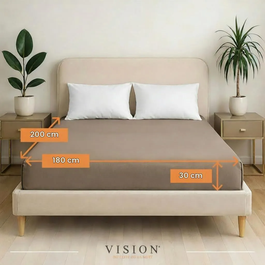 VISION Lenzuolo con angoli 100% cotone, 180 x 200 cm, Colore: Corda - immagine 2