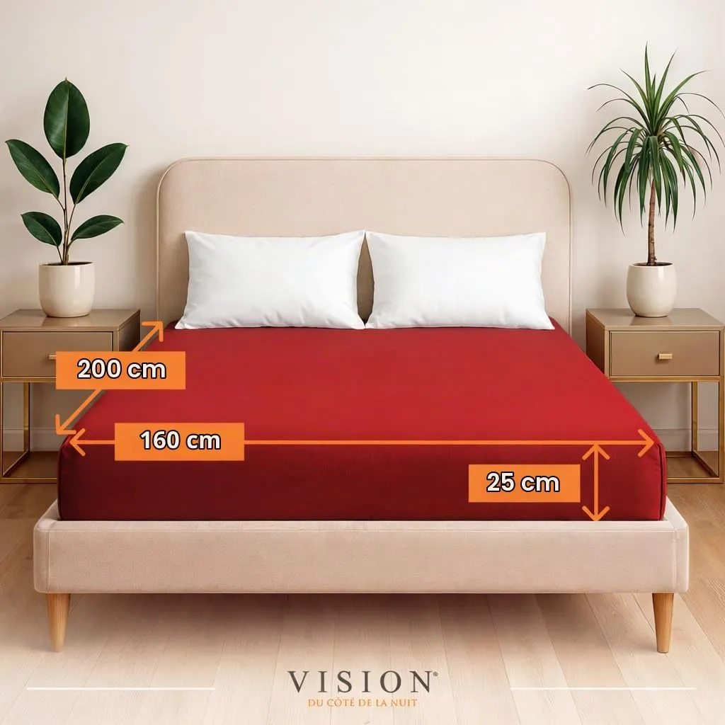 VISION Lenzuolo con angoli 100% cotone, 160 x 200 cm, Rosso - immagine 2