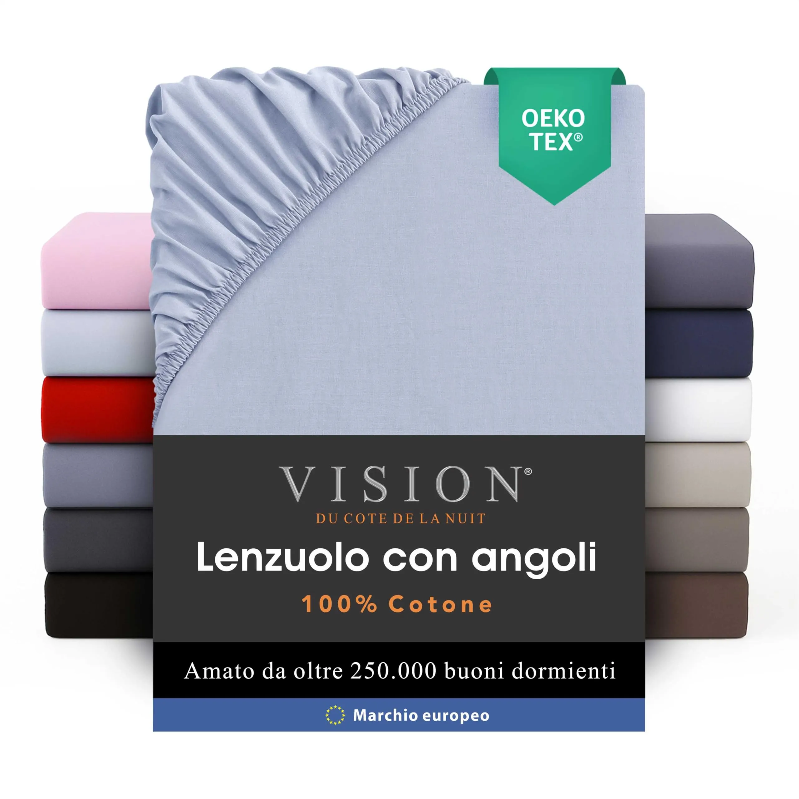 VISION Lenzuolo con angoli 100% cotone per letto singolo (90 x 190 cm), Grigio Perla - immagine 1