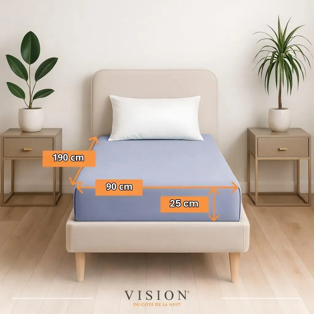 VISION Lenzuolo con angoli 100% cotone per letto singolo (90 x 190 cm), Grigio Perla - immagine 2