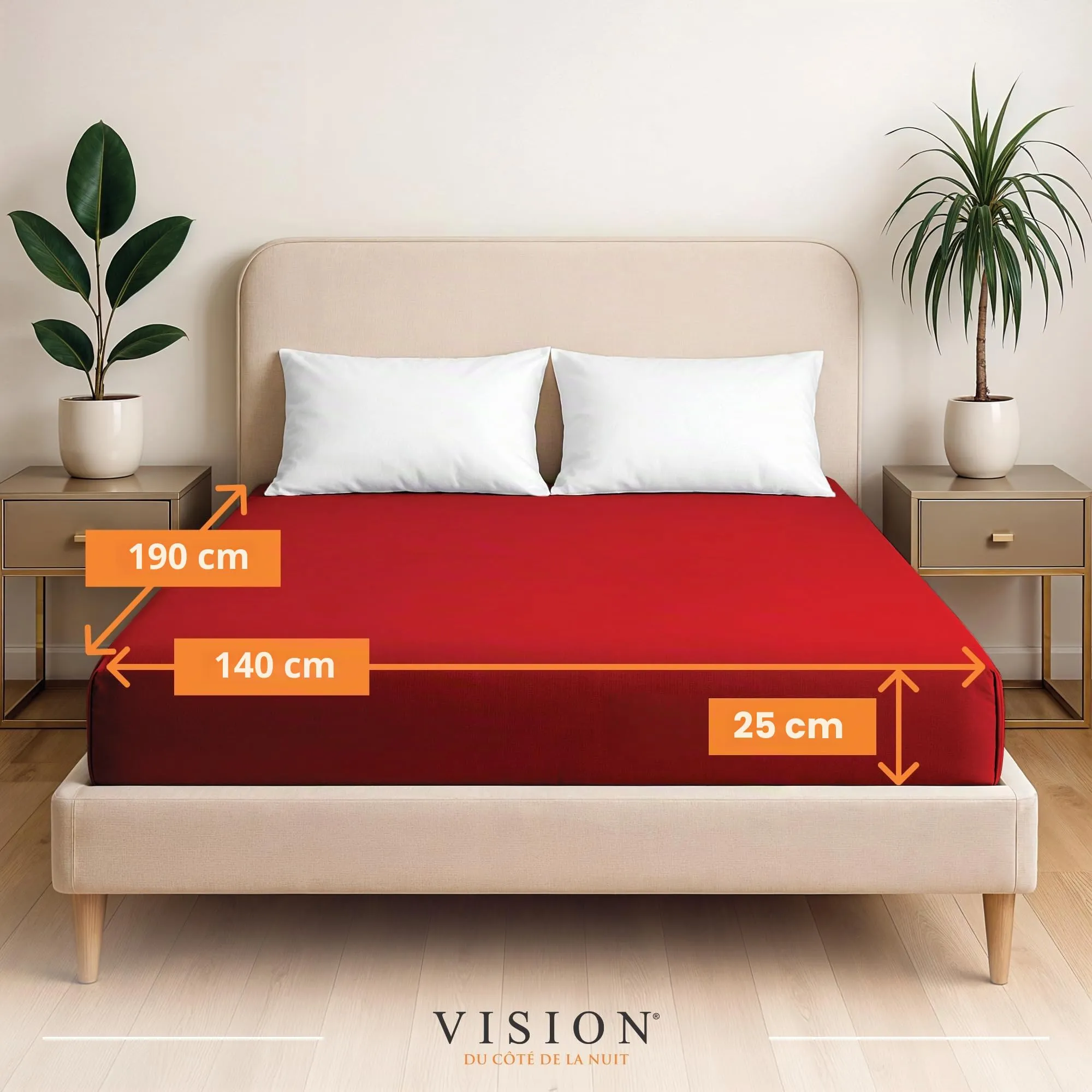 VISION Lenzuolo con angoli in cotone, 140 x 190 cm, Rosso - immagine 2